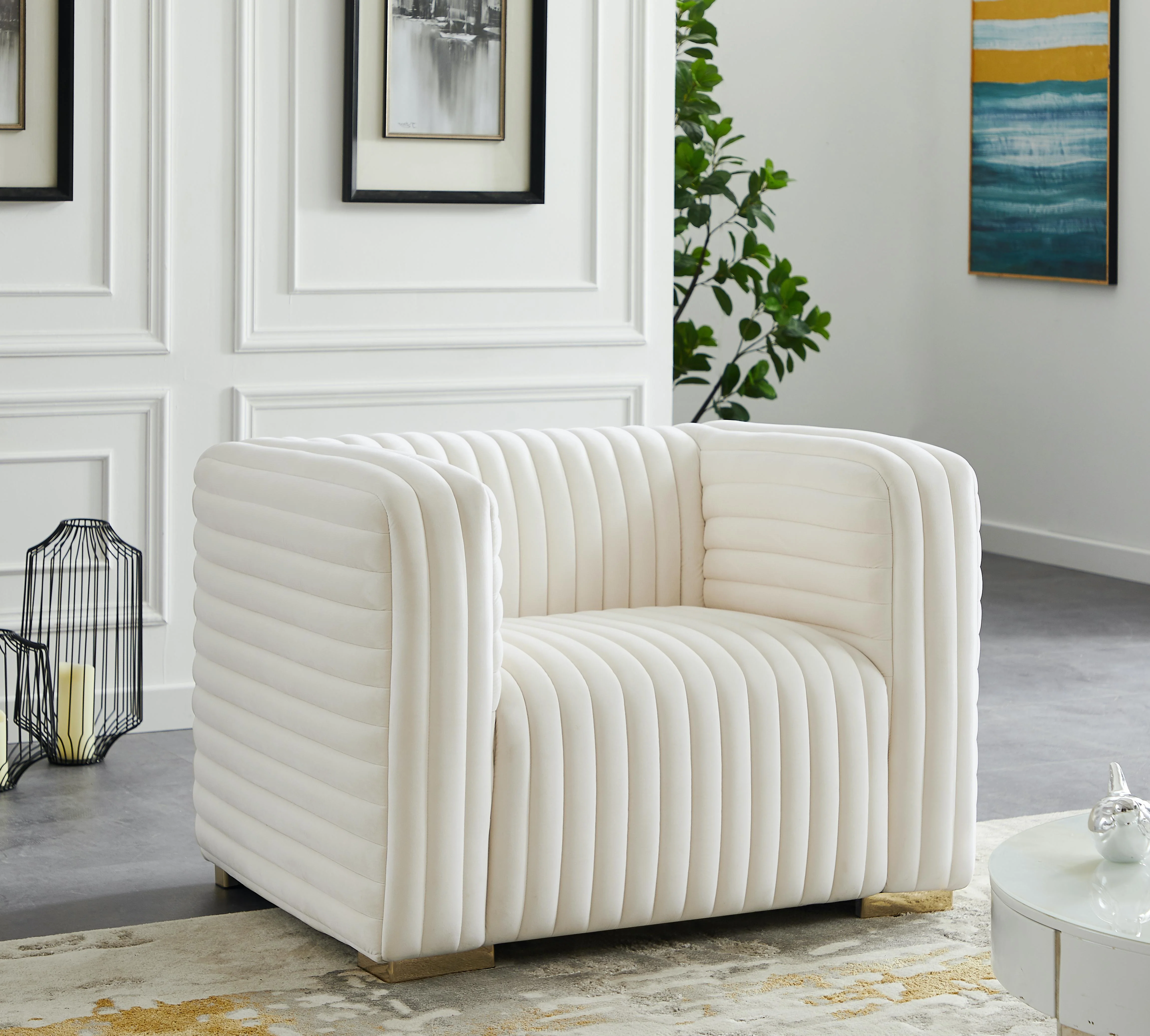 Ravish Cream Velvet Chair - Image 3