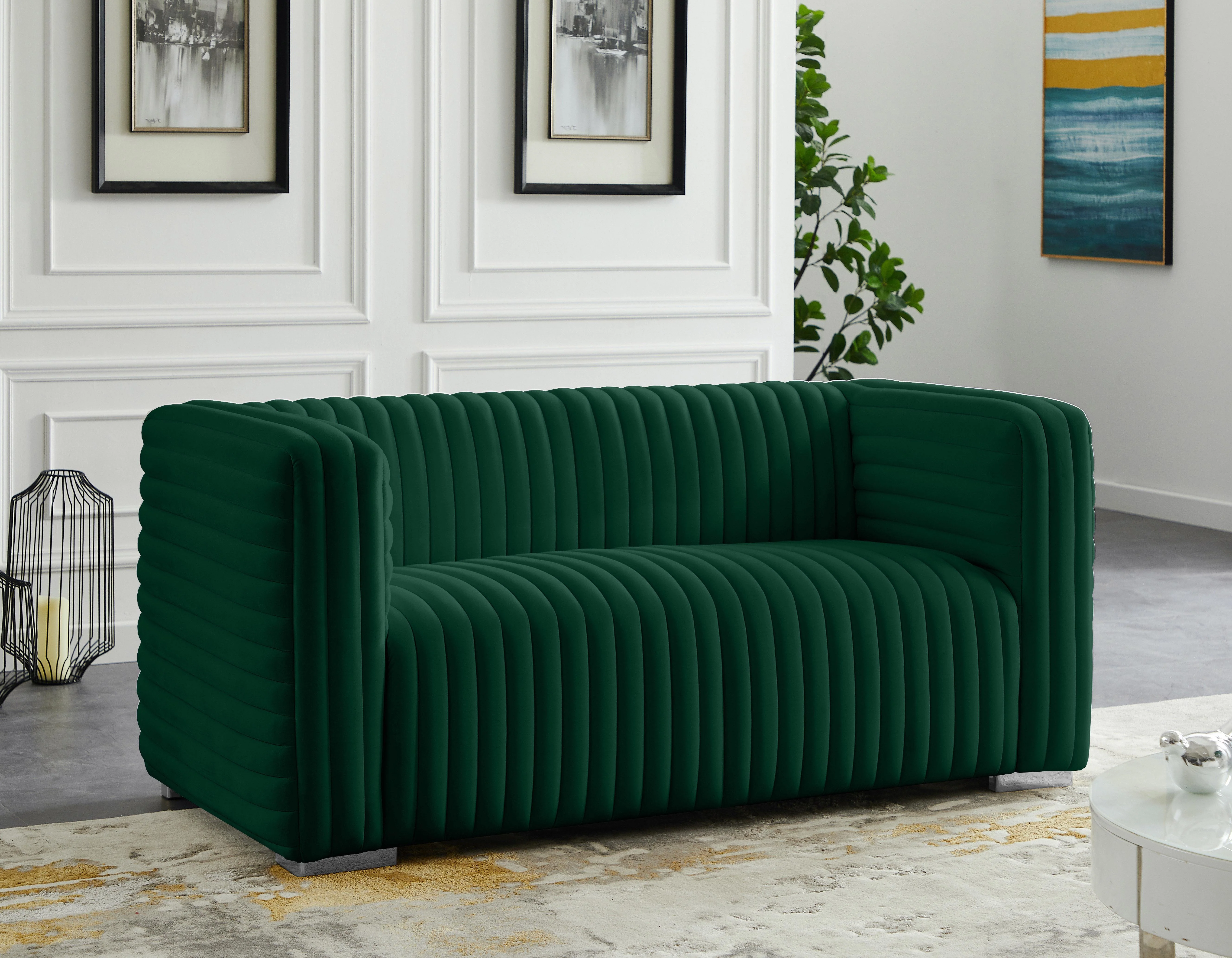 Ravish Green Velvet Loveseat - Image 4