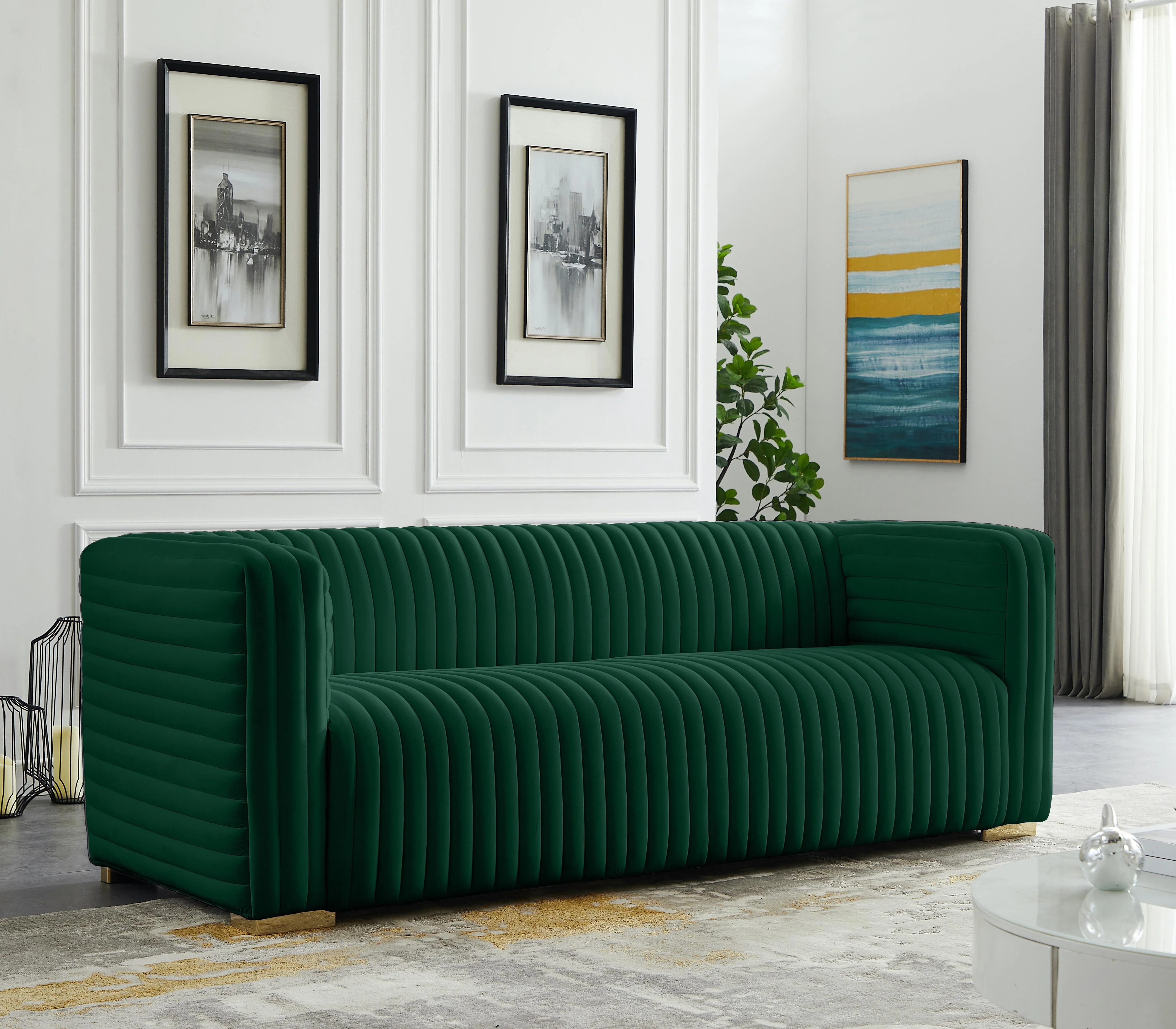 Ravish Green Velvet Sofa - Image 3