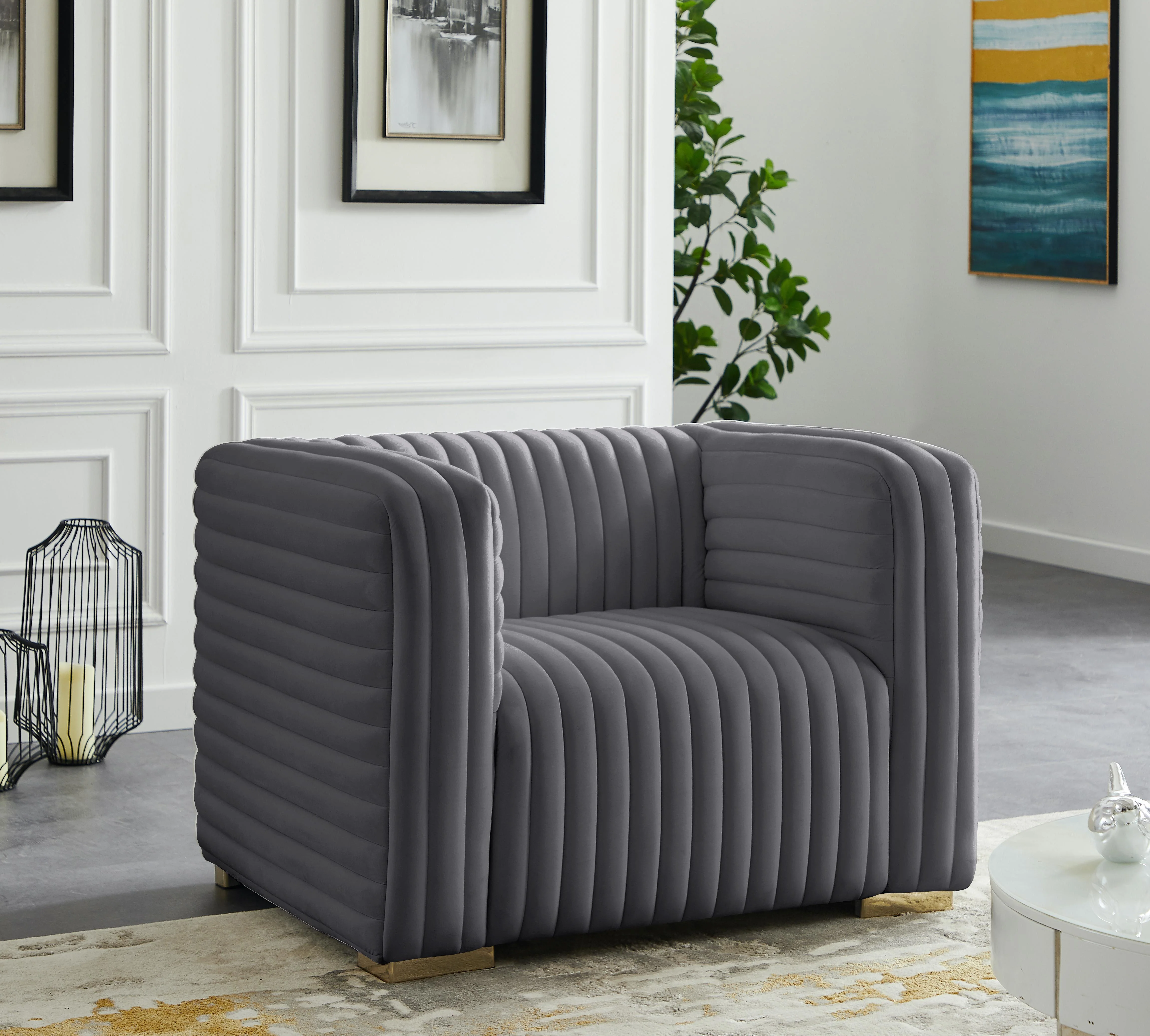Ravish Grey Velvet Chair - Image 3