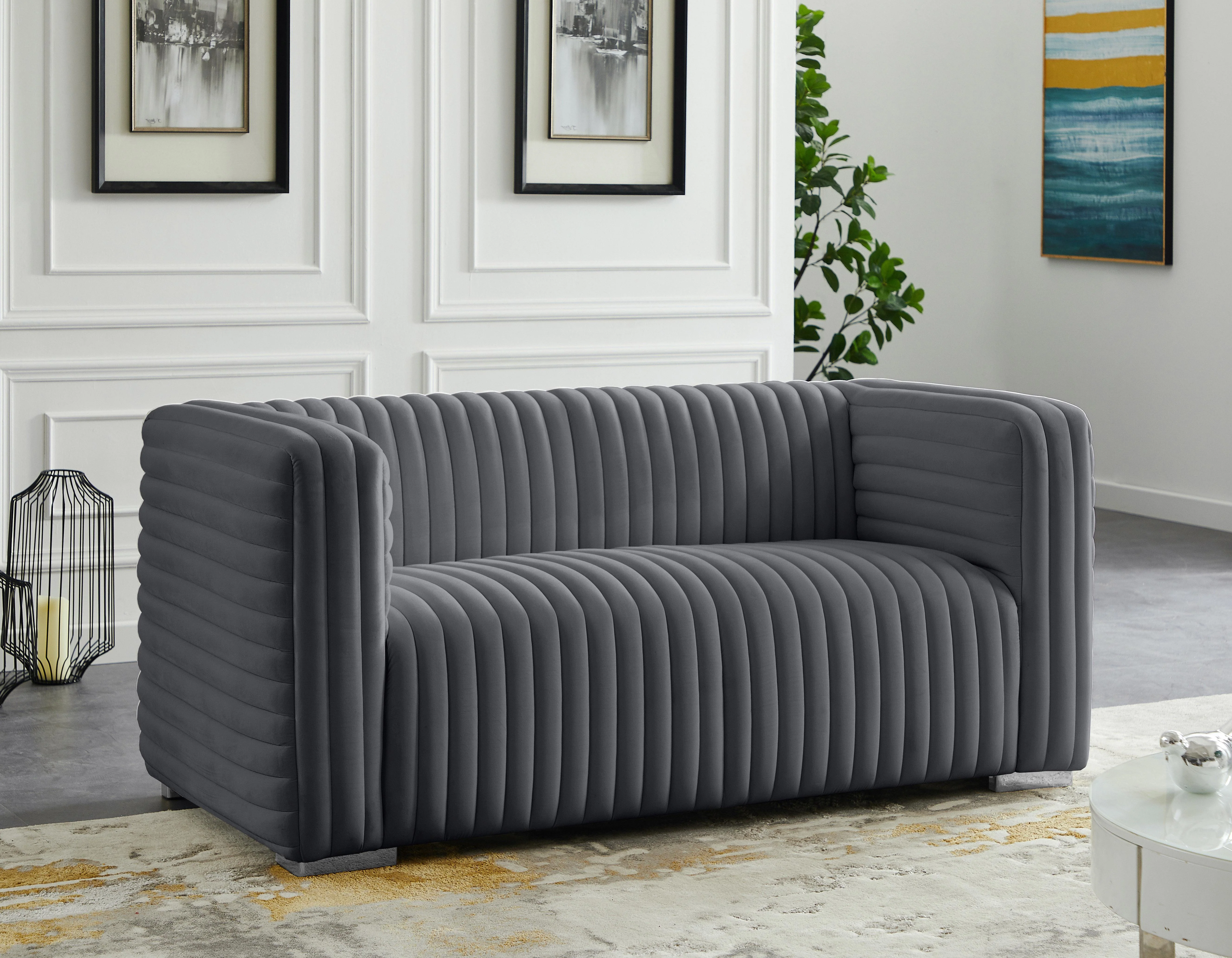 Ravish Grey Velvet Loveseat - Image 4