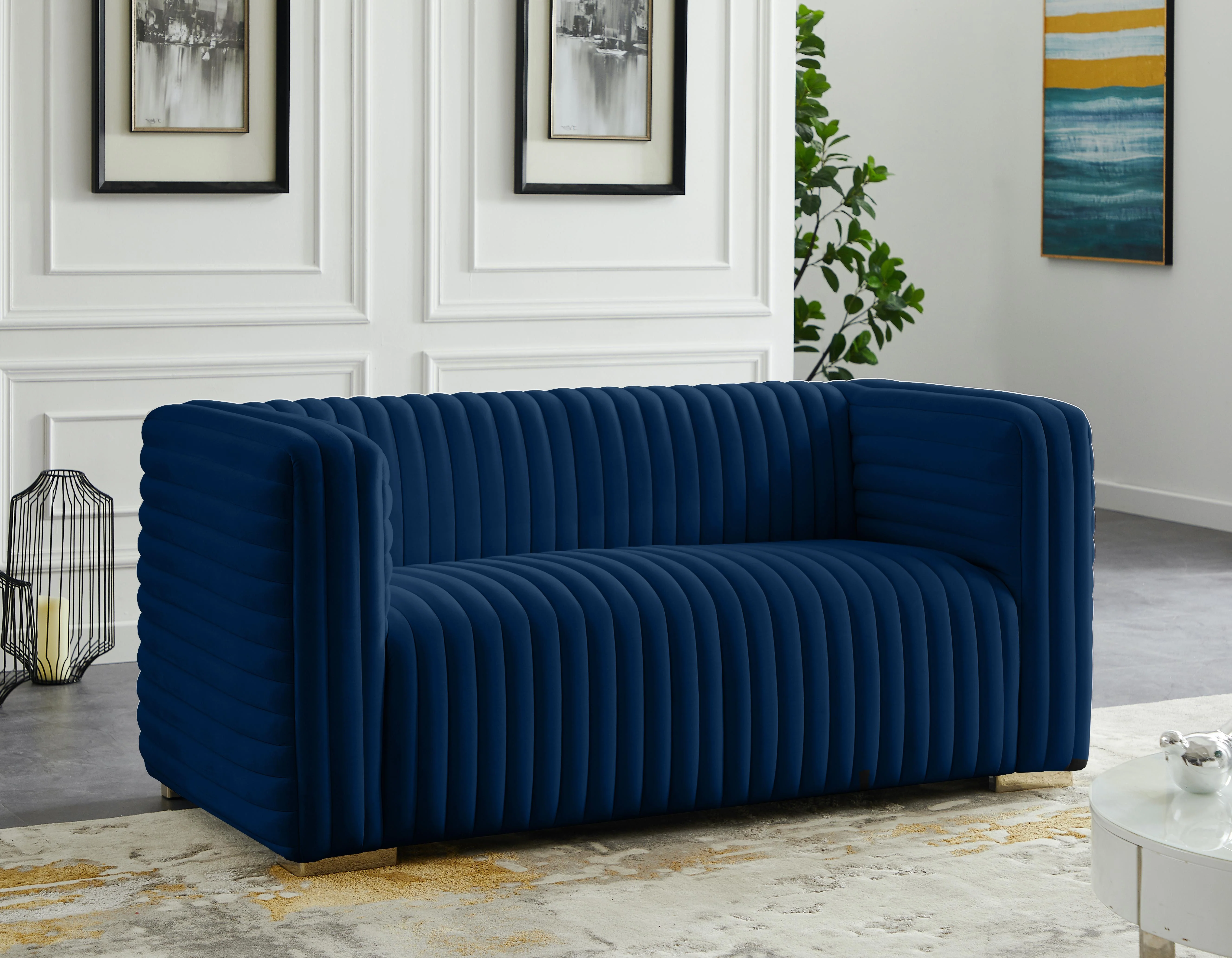Ravish Navy Velvet Loveseat - Image 3