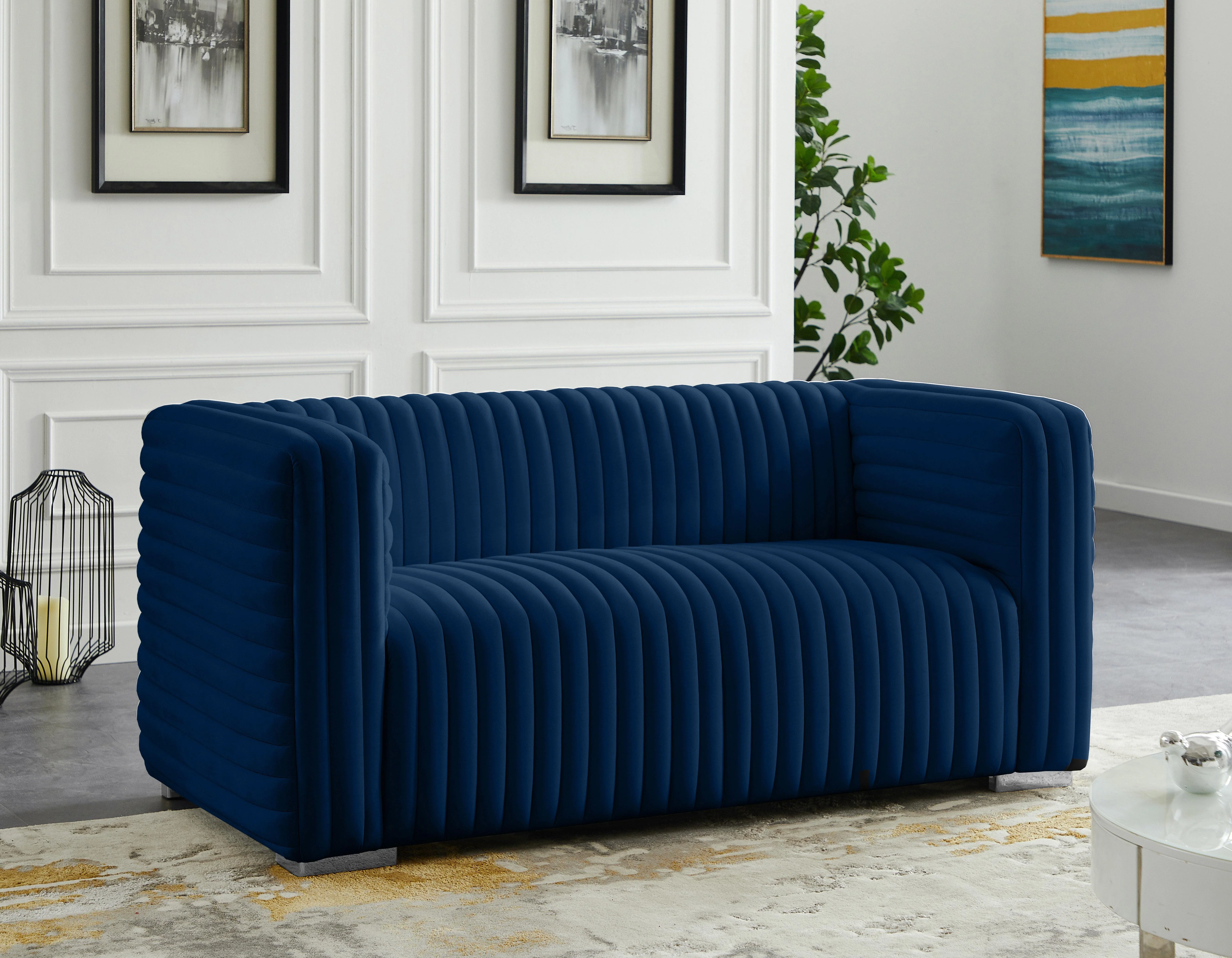 Ravish Navy Velvet Loveseat - Image 4