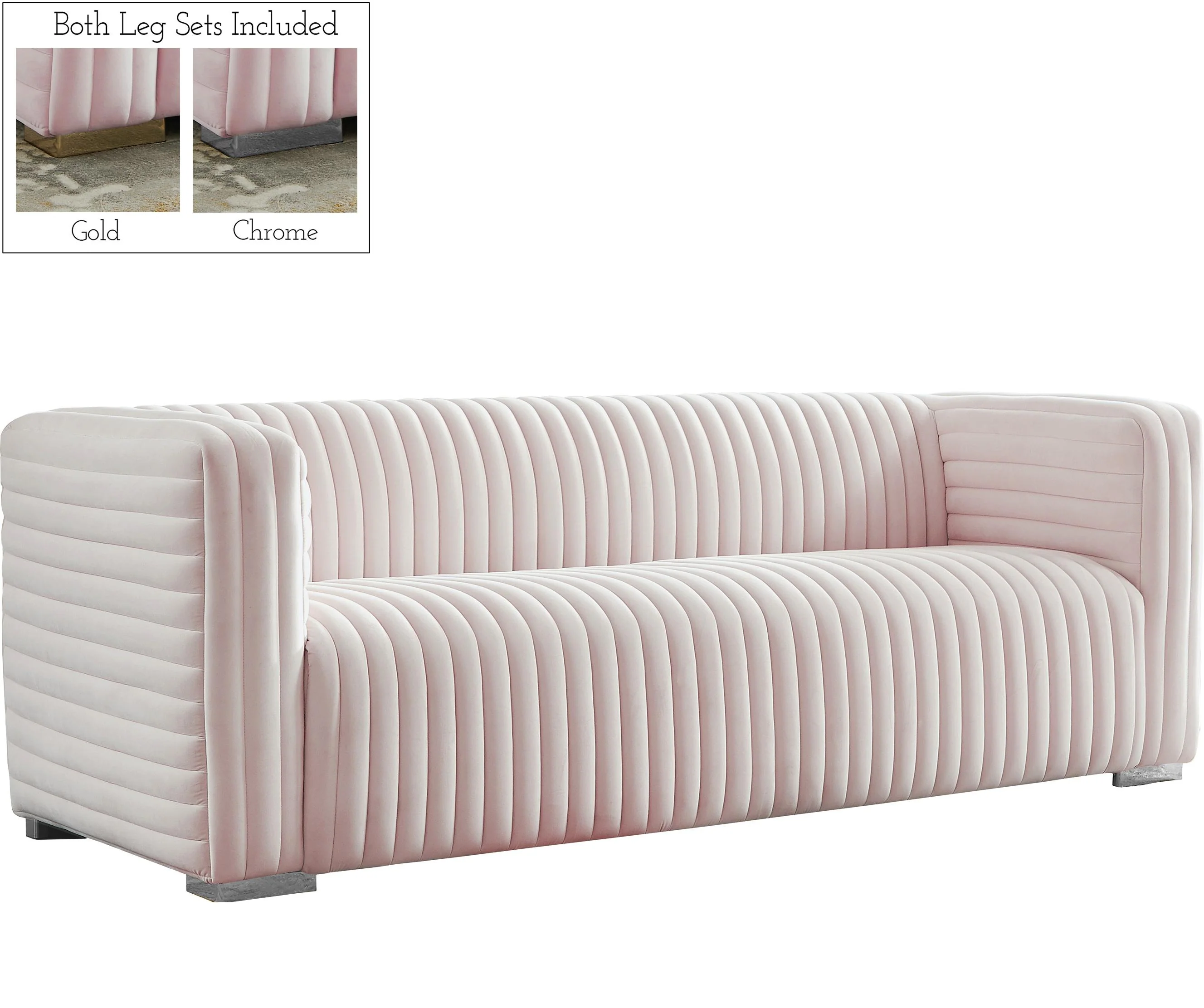 Ravish Pink Velvet Sofa - Image 2