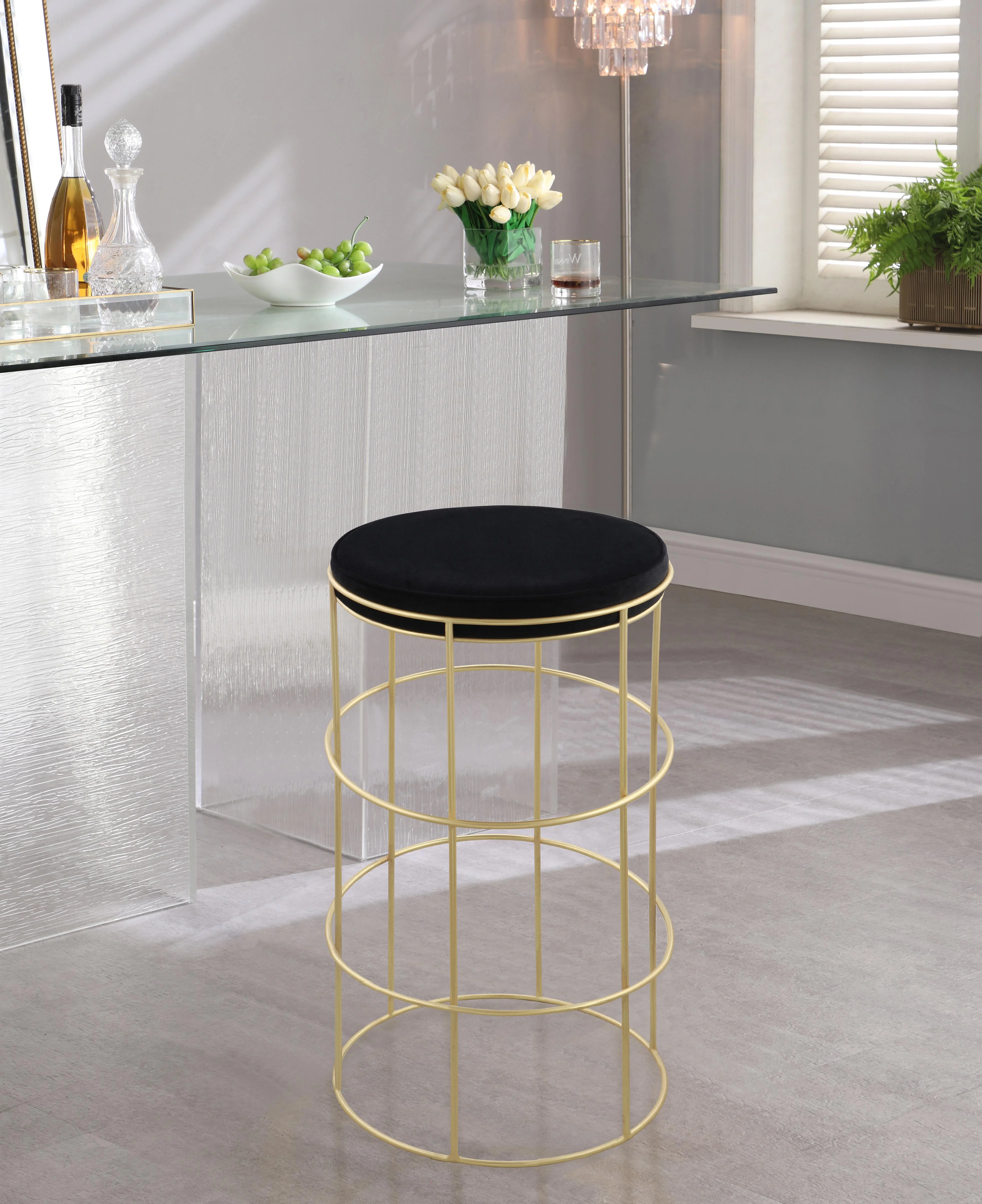Rebar Black Velvet Counter Stool - Image 2