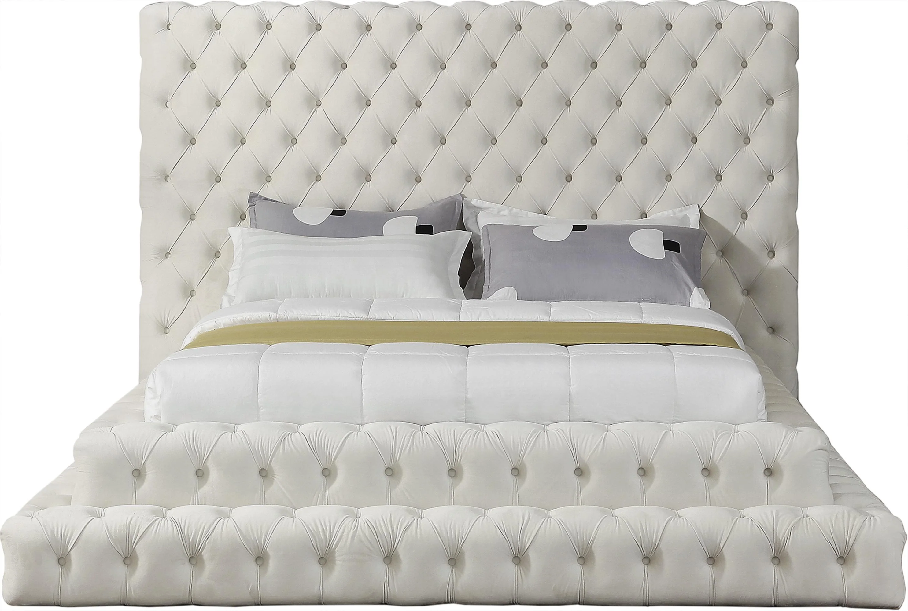 Revel Cream Velvet Queen Bed (3 Boxes) - Image 3