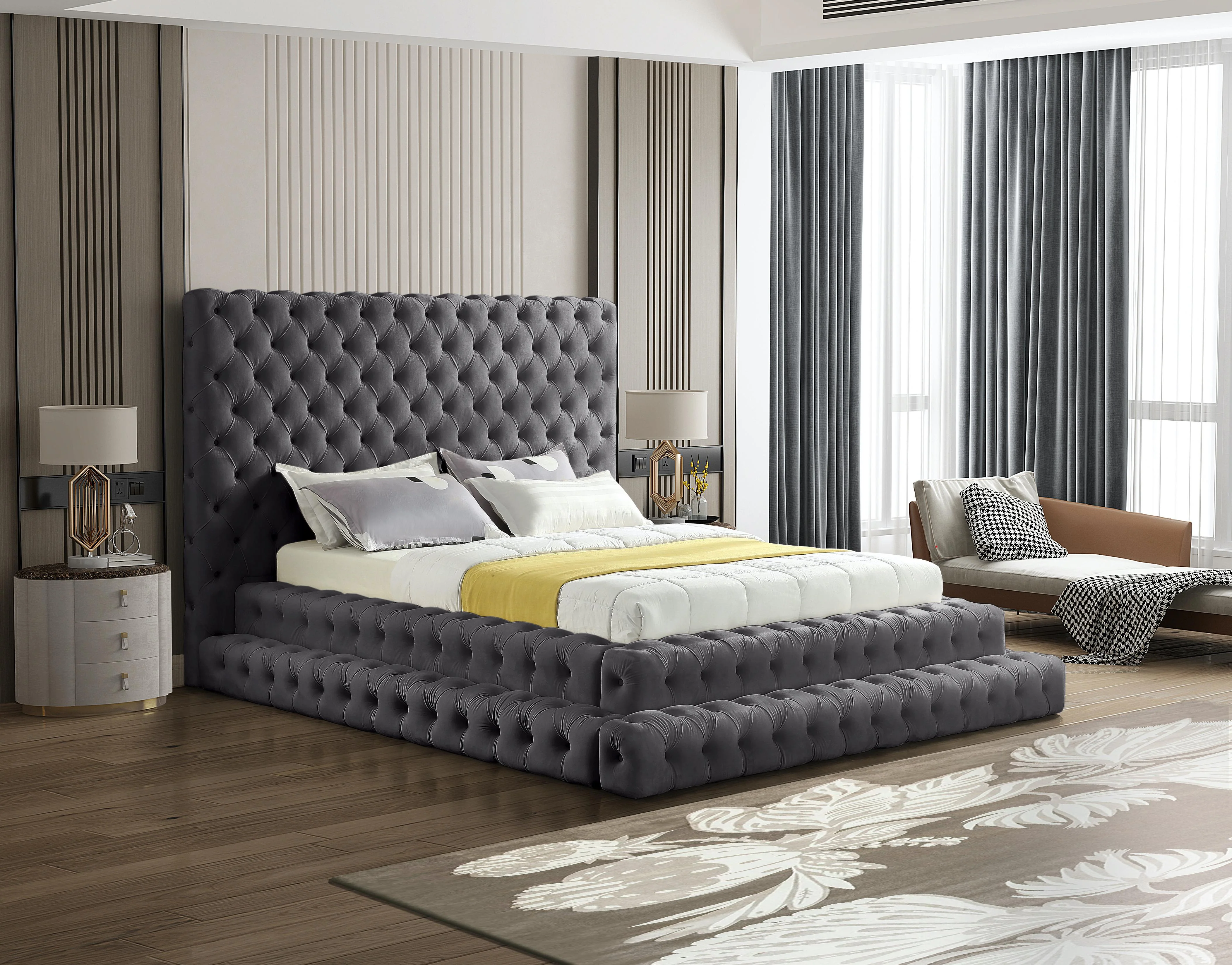 Revel Grey Velvet Queen Bed (3 Boxes) - Image 2