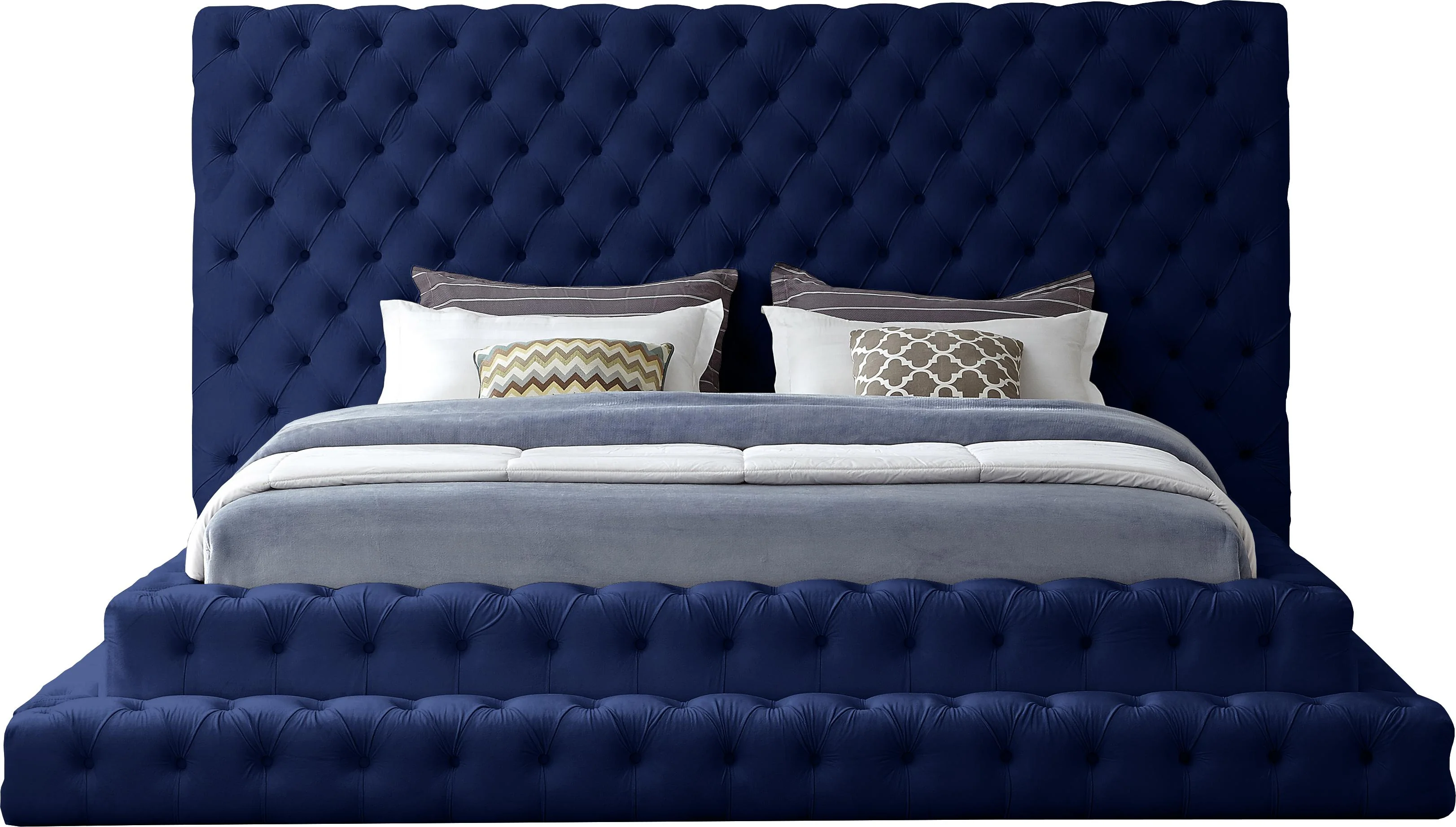 Revel Navy Velvet King Bed (3 Boxes) - Image 3