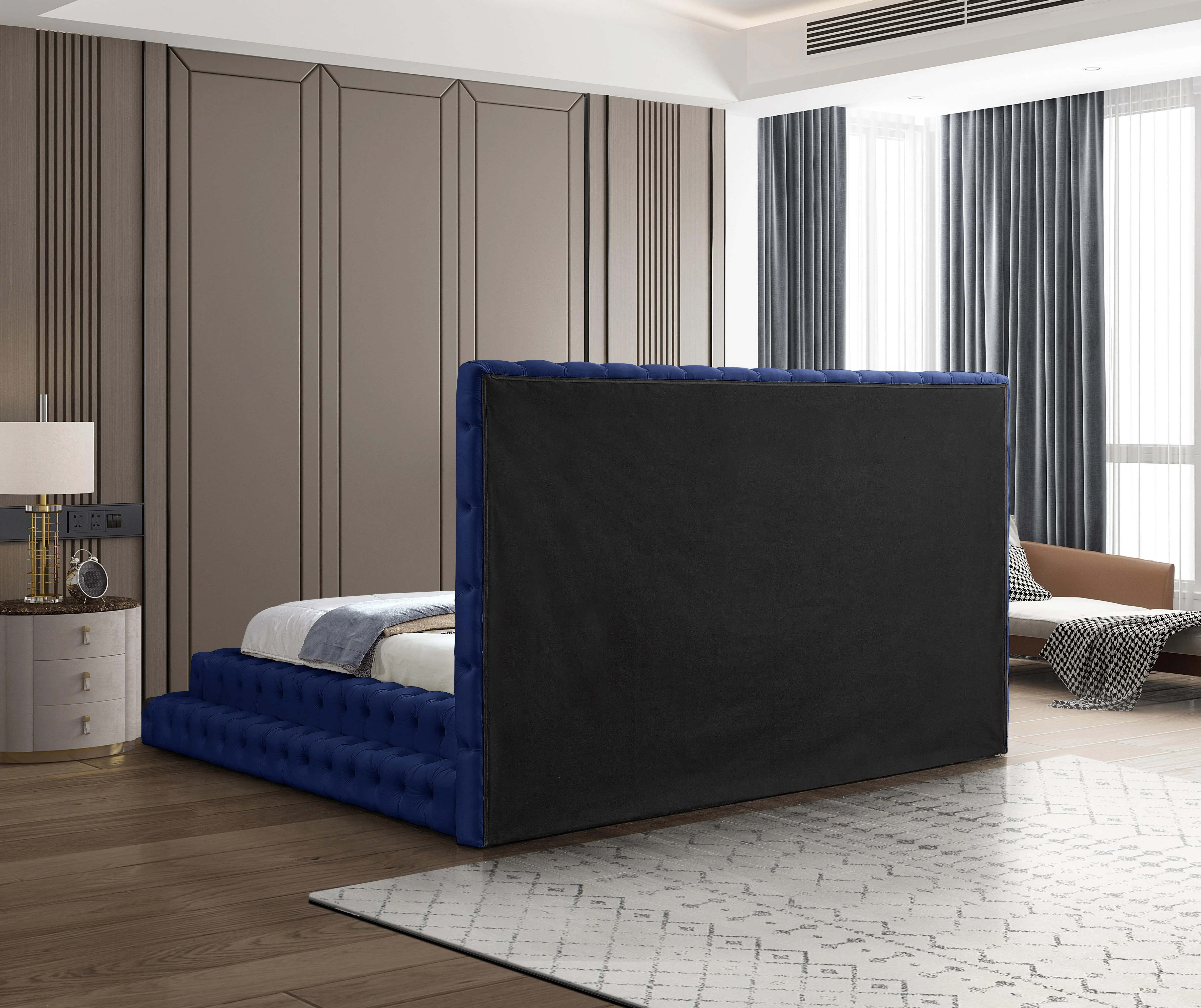 Revel Navy Velvet King Bed (3 Boxes) - Image 6