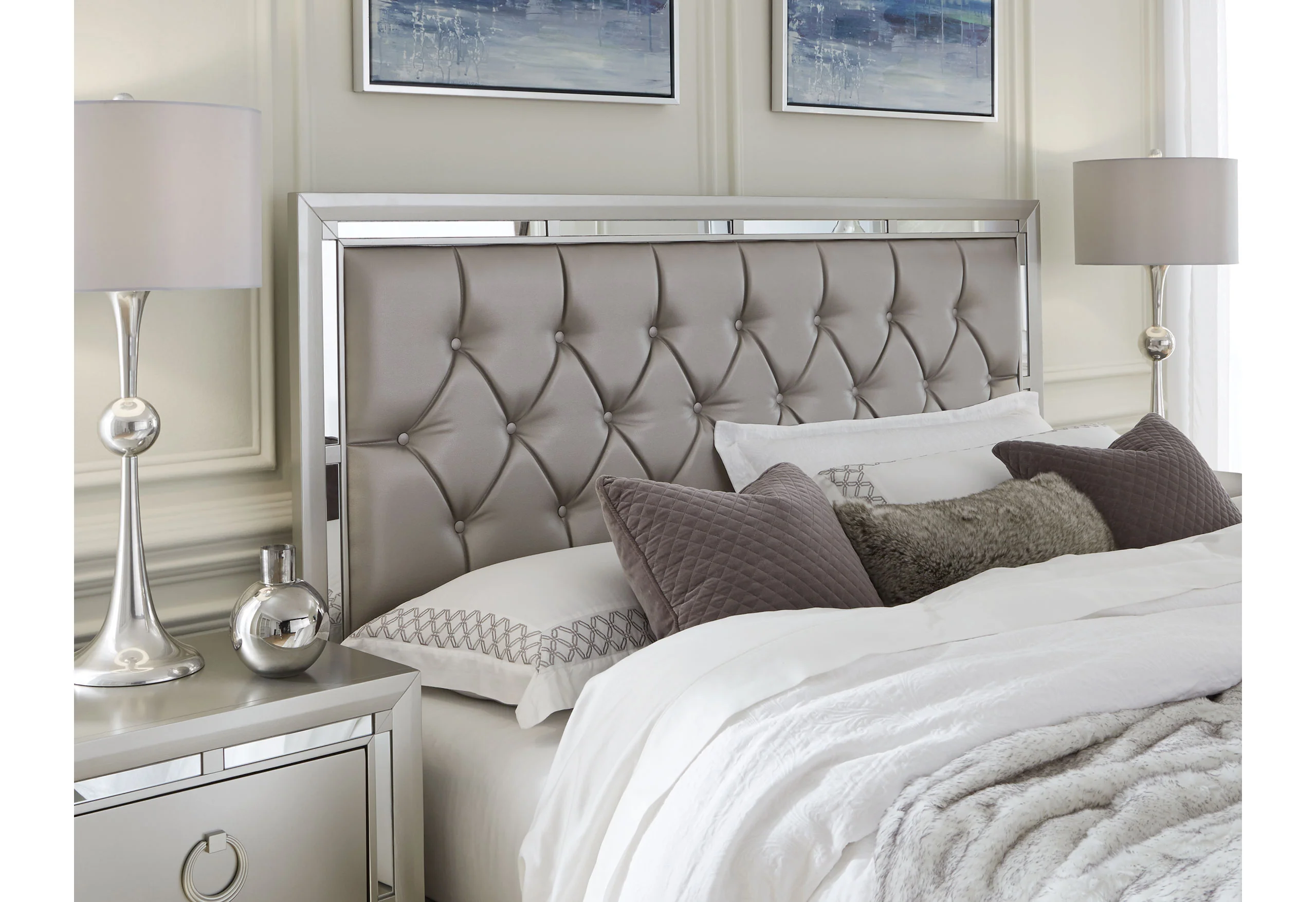 RILEY SILVER KING BED, DRESSER, MIRROR, NIGHTSTAND - Image 2