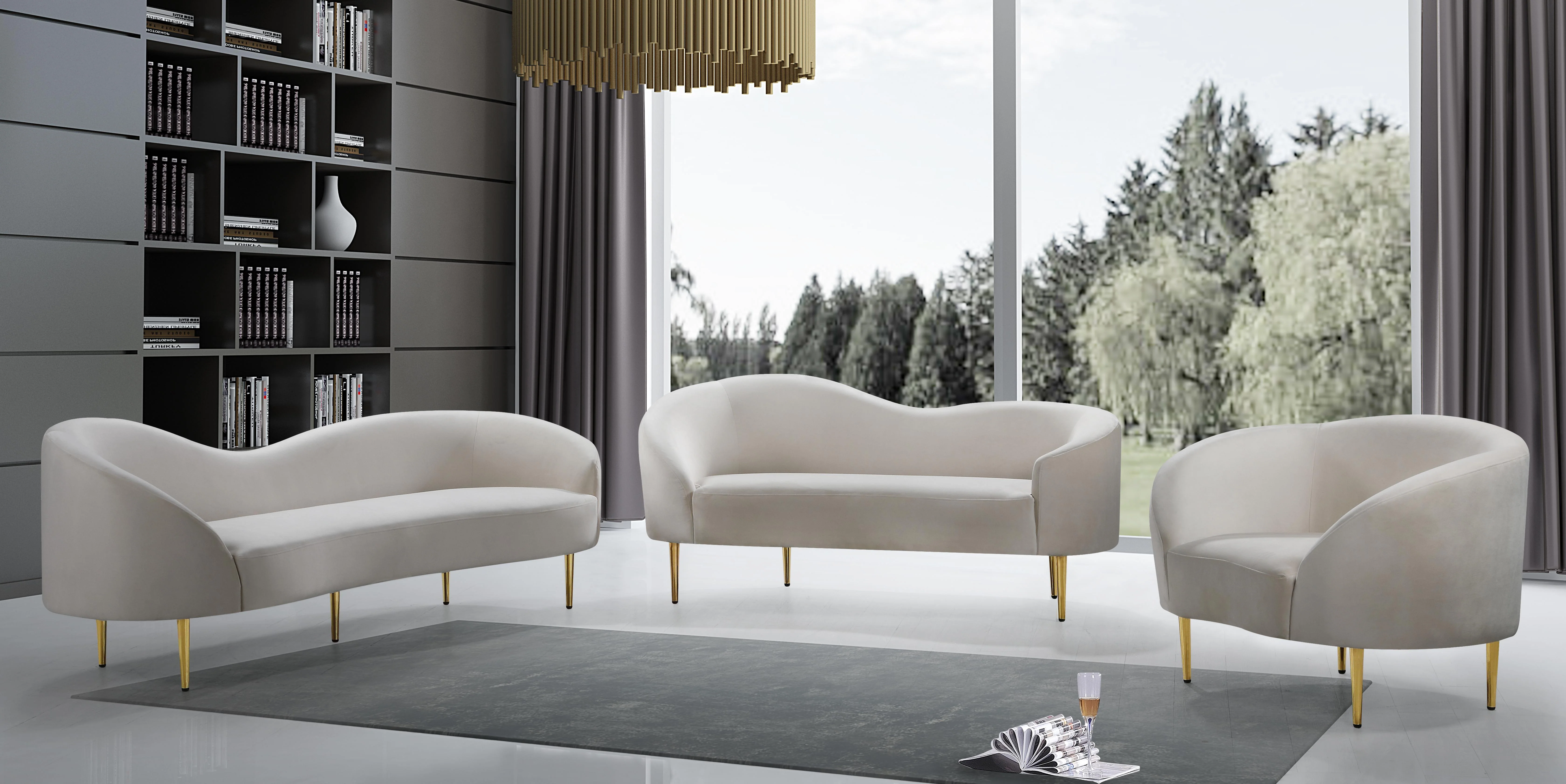 Ritz Cream Velvet Loveseat - Image 6