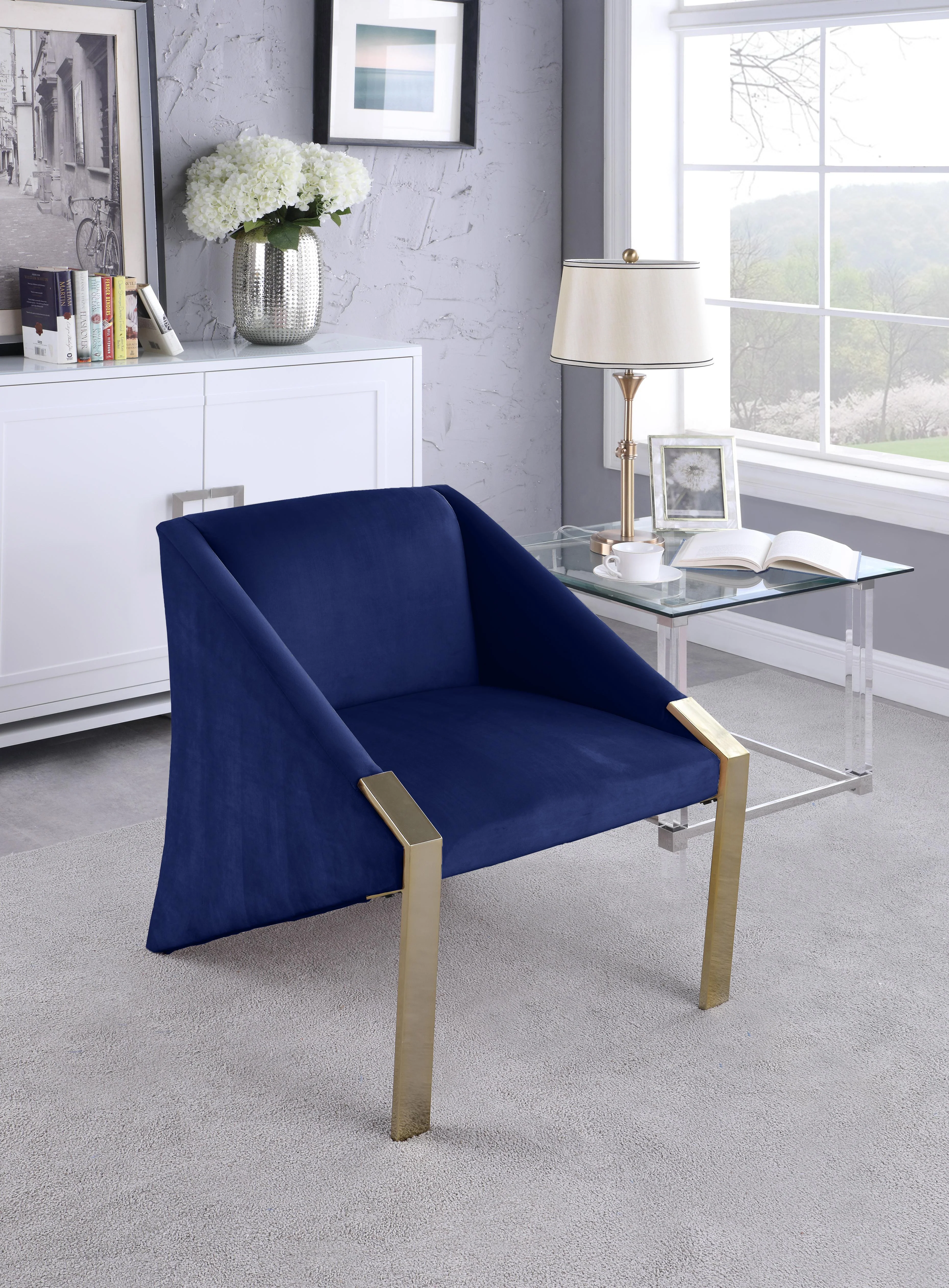 Rivet Navy Velvet Accent Chair - Image 2