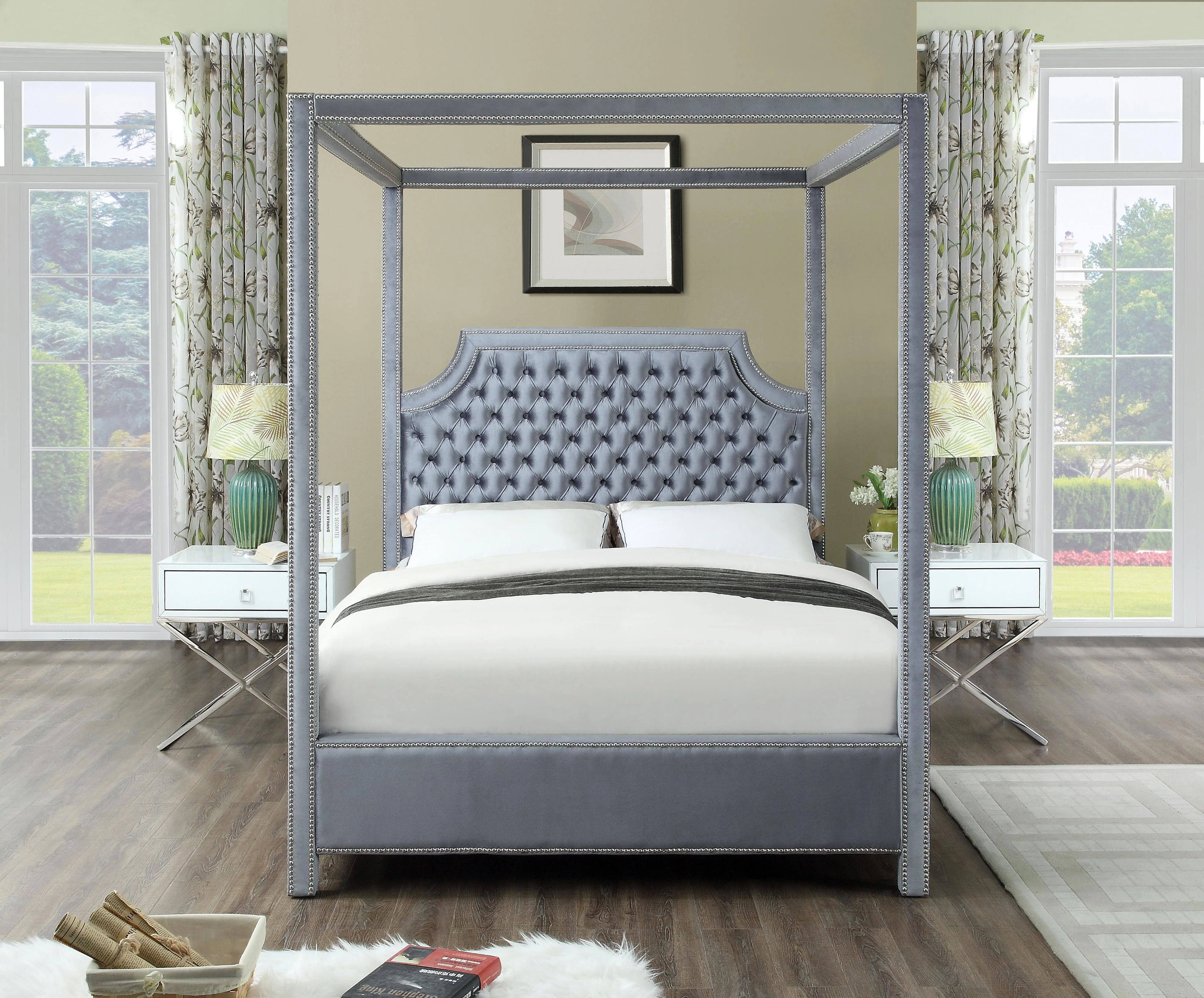 Rowan Grey Velvet King Bed (3 Boxes) - Image 4