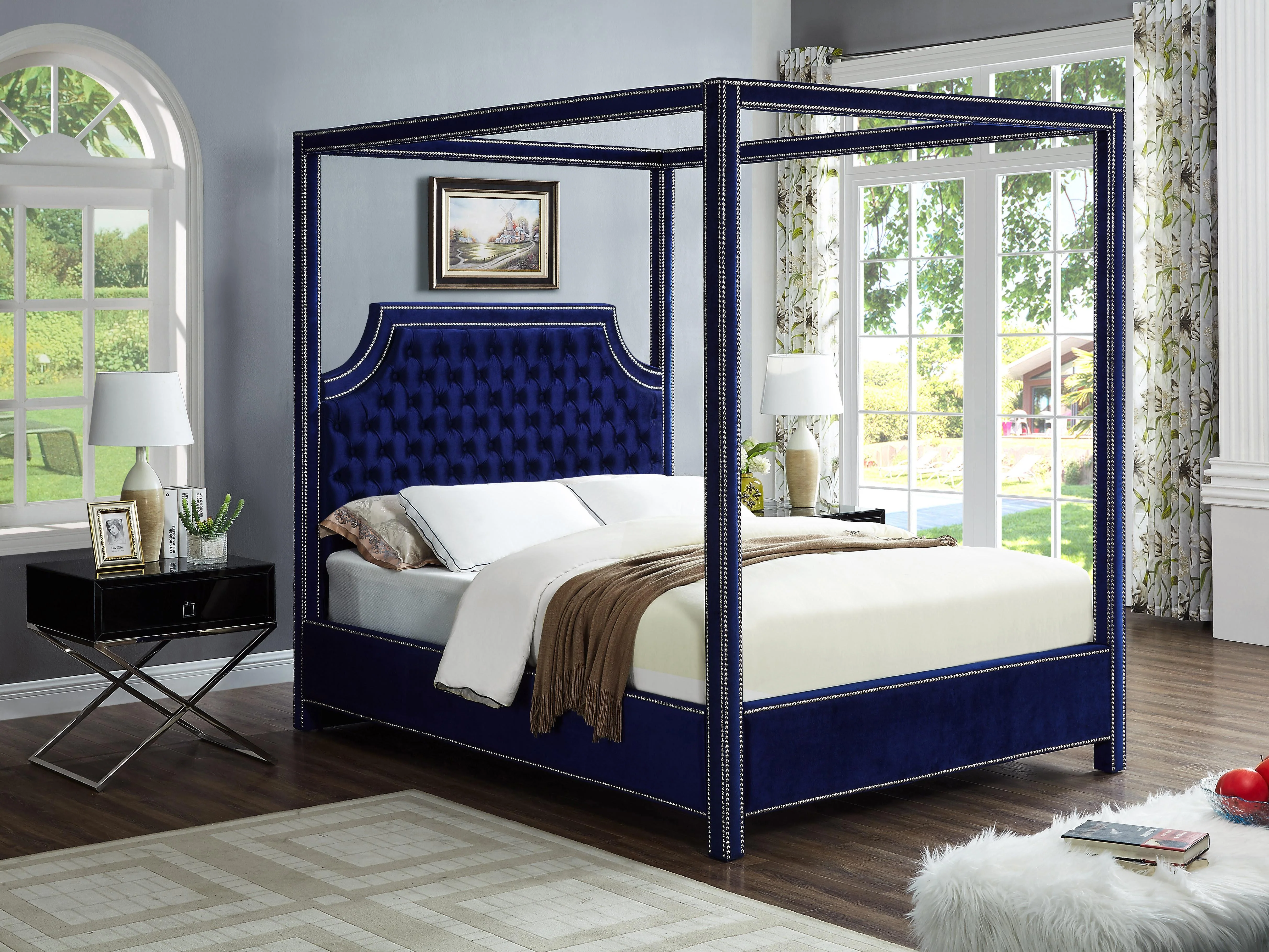 Rowan Navy Velvet King Bed (3 Boxes) - Image 3