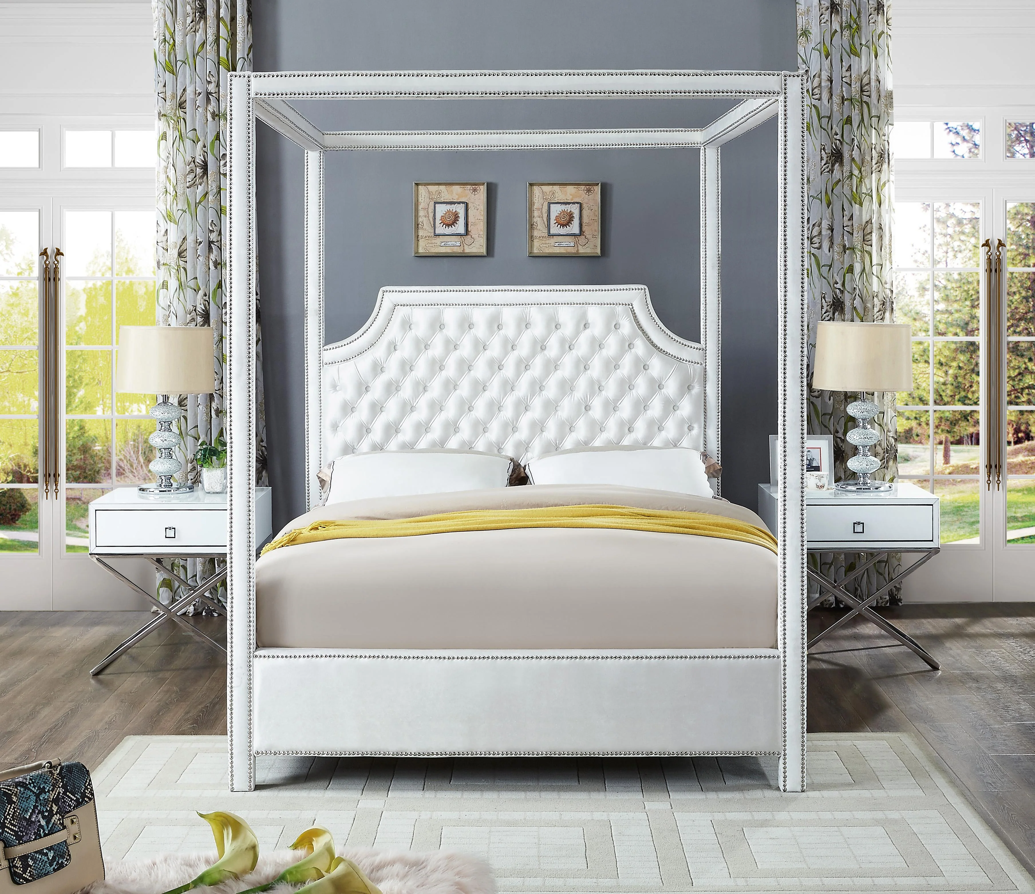 Rowan White Velvet Queen Bed (3 Boxes) - Image 4