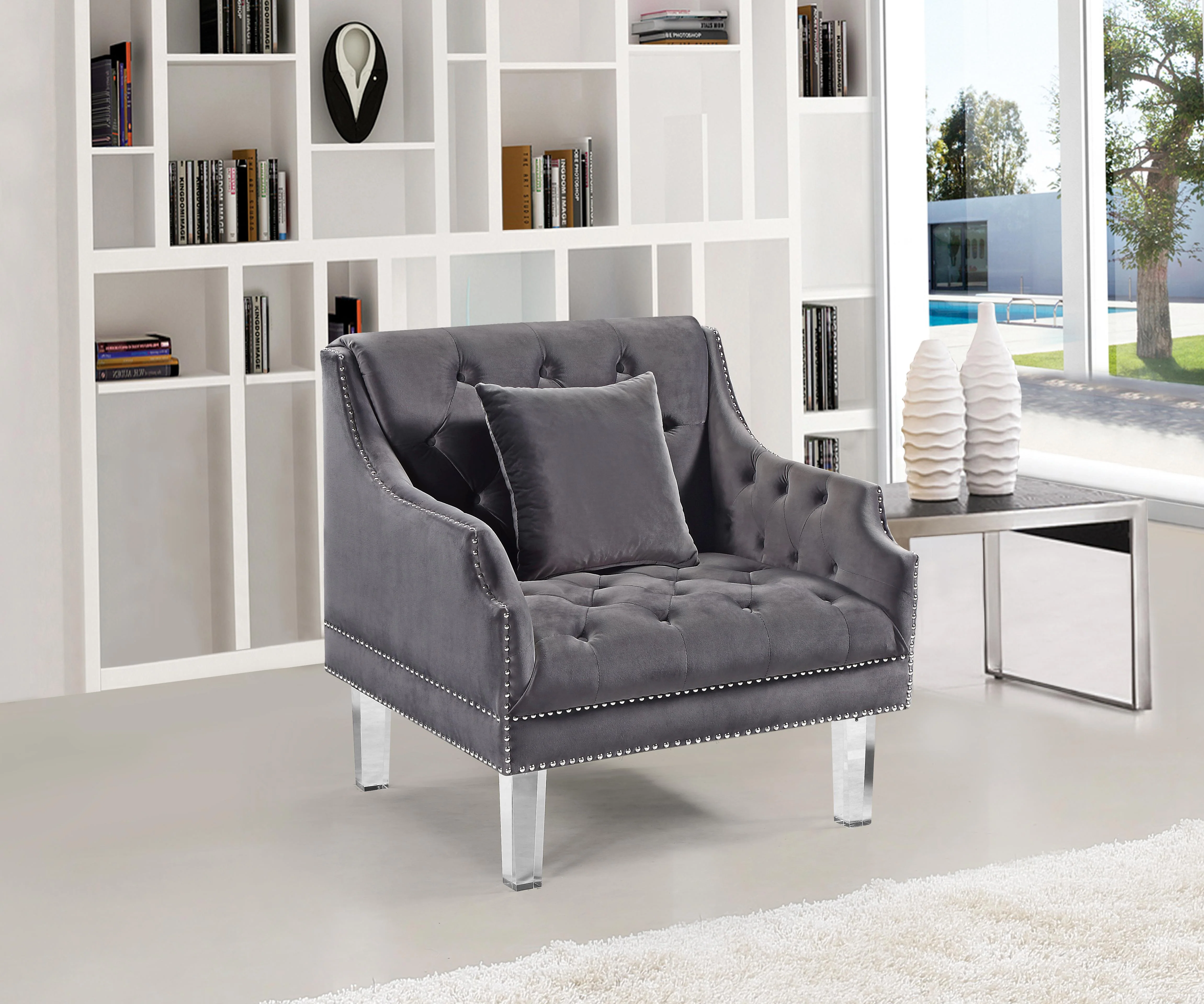 Roxy Grey Velvet Chair - Image 2
