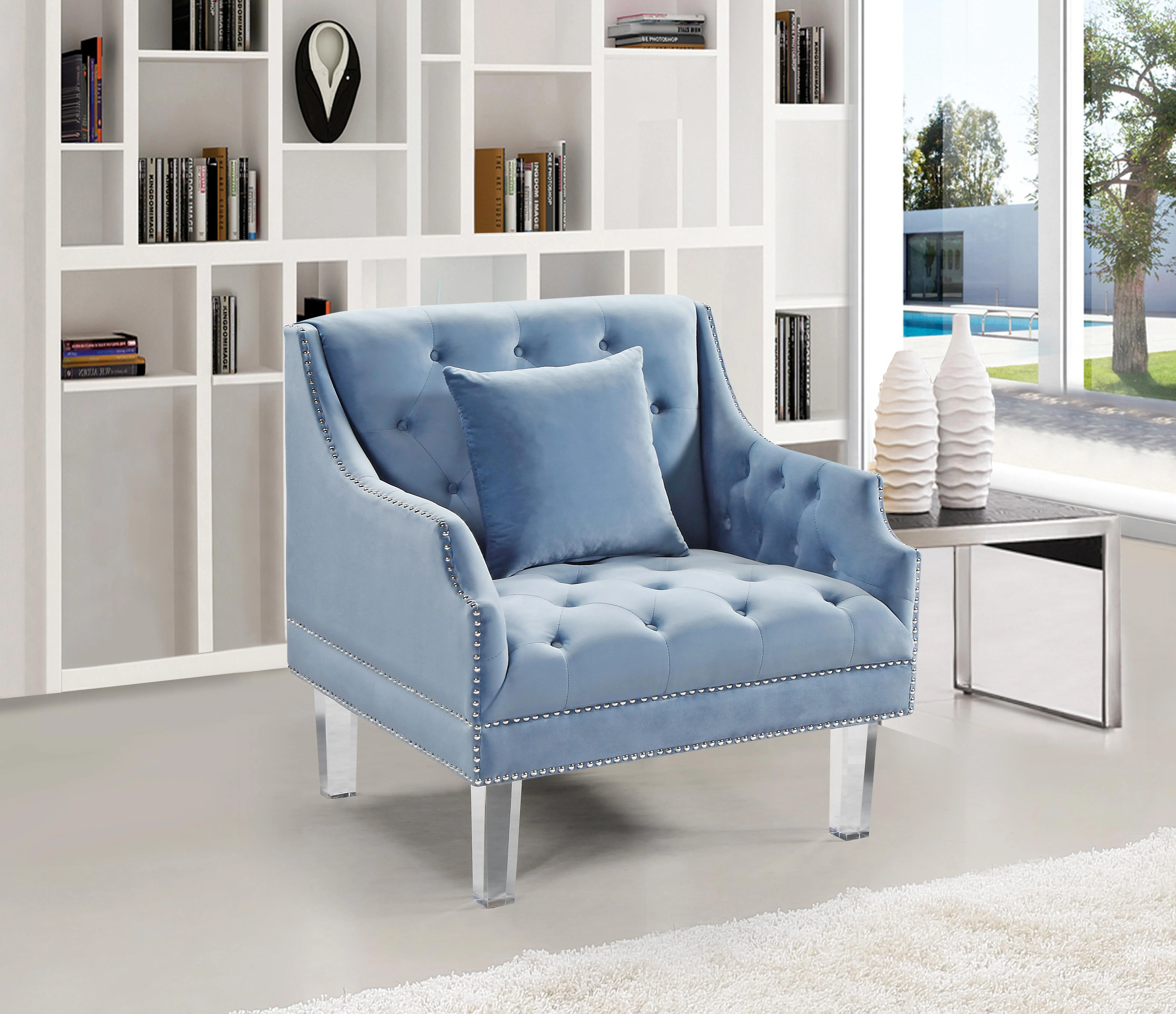 Roxy Sky Blue Velvet Chair - Image 2