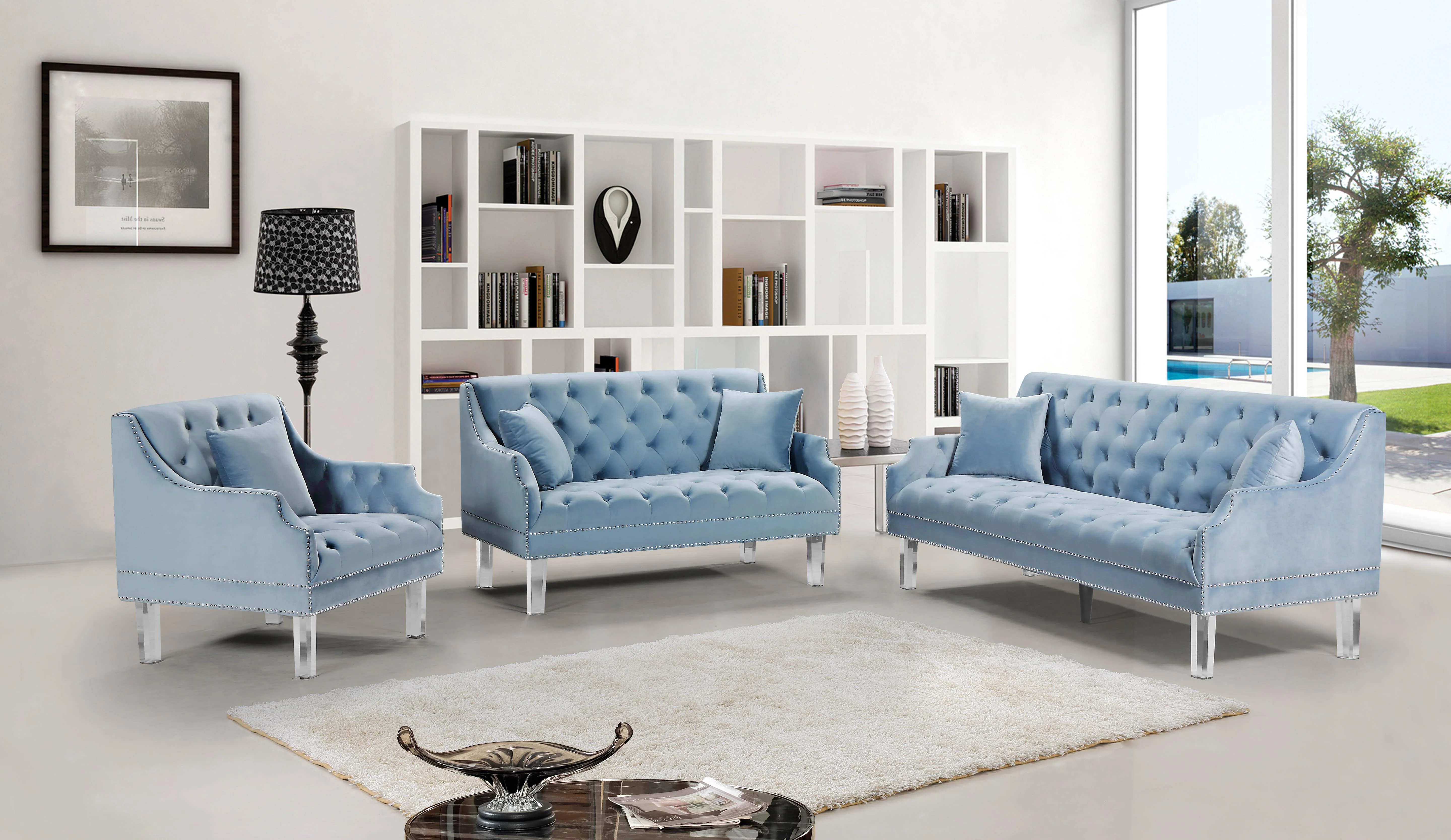 Roxy Sky Blue Velvet Sofa - Image 4
