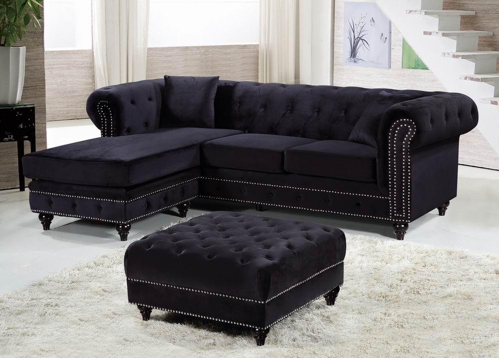 Sabrina Black Velvet 2pc. Reversible Sectional - Image 8