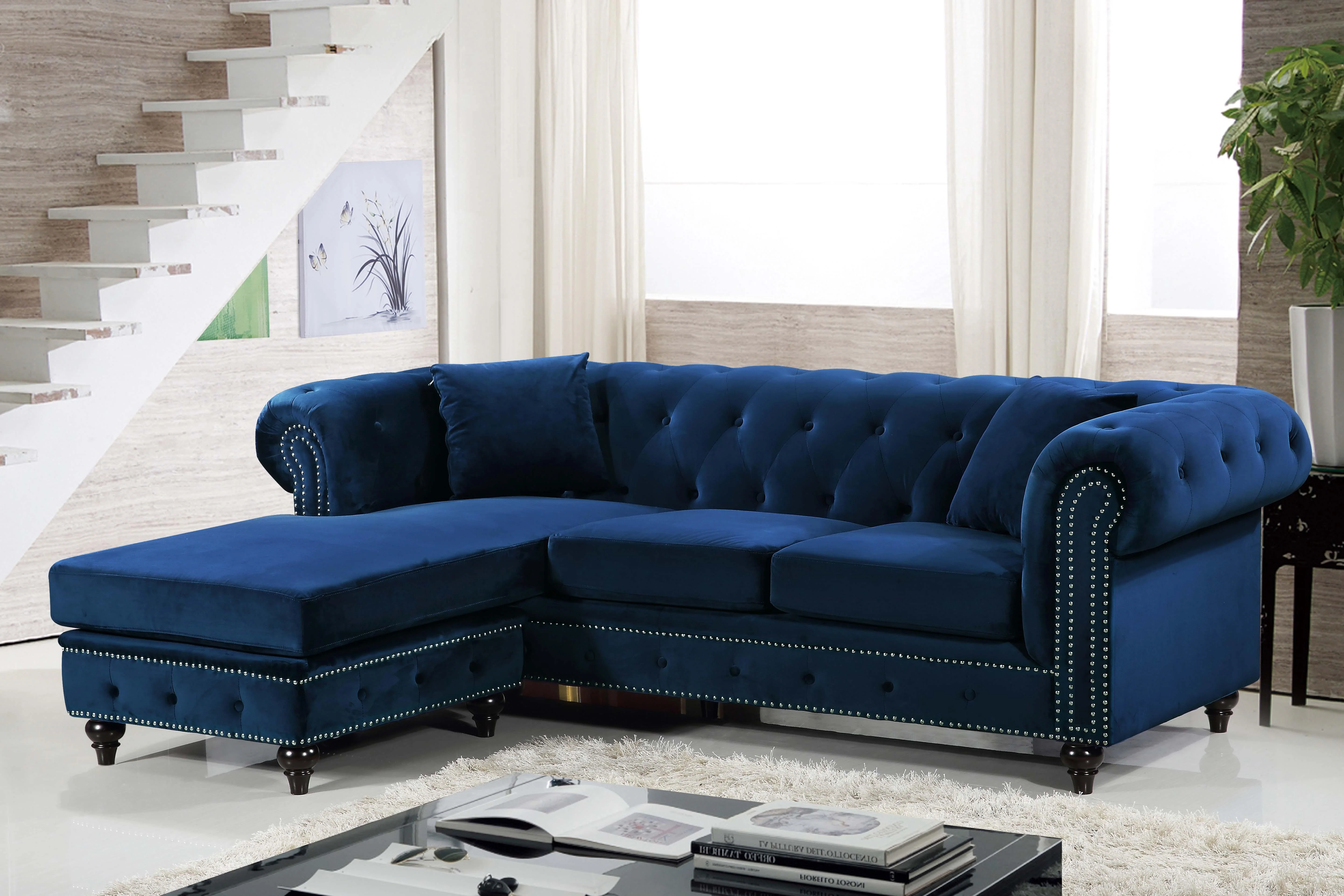 Sabrina Navy Velvet 2pc. Reversible Sectional - Image 6