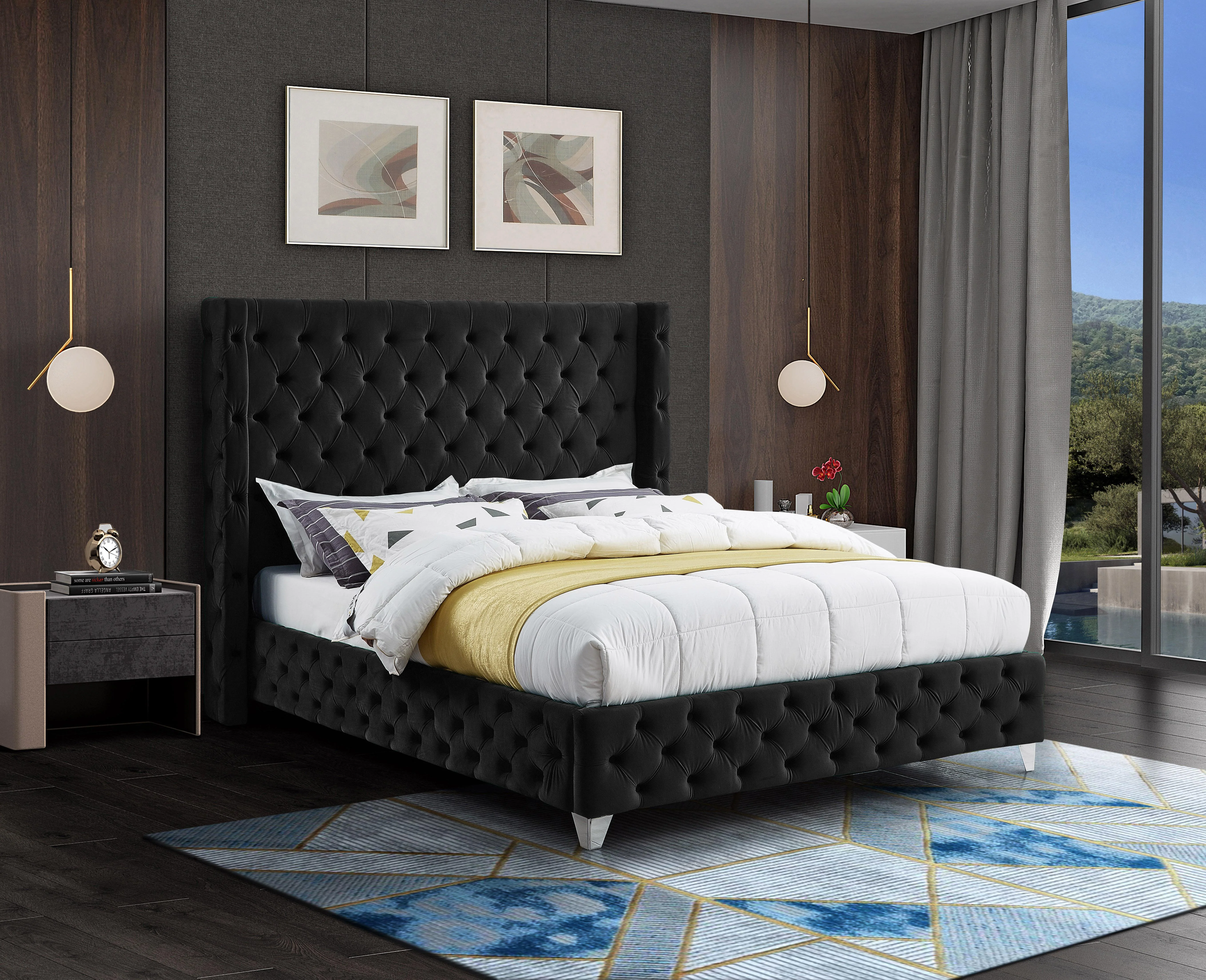 Savan Black Velvet Queen Bed - Image 4