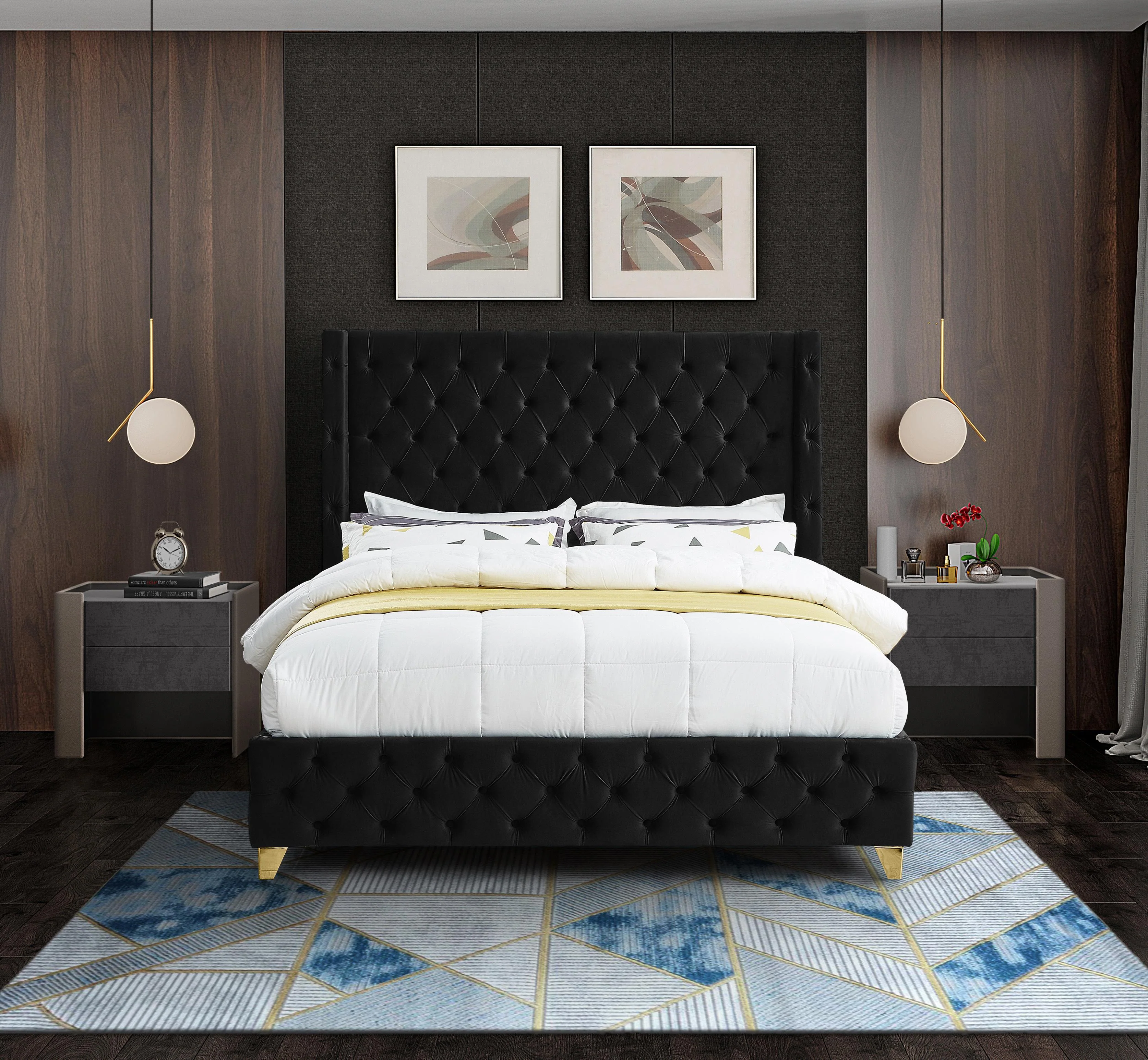 Savan Black Velvet Queen Bed - Image 7