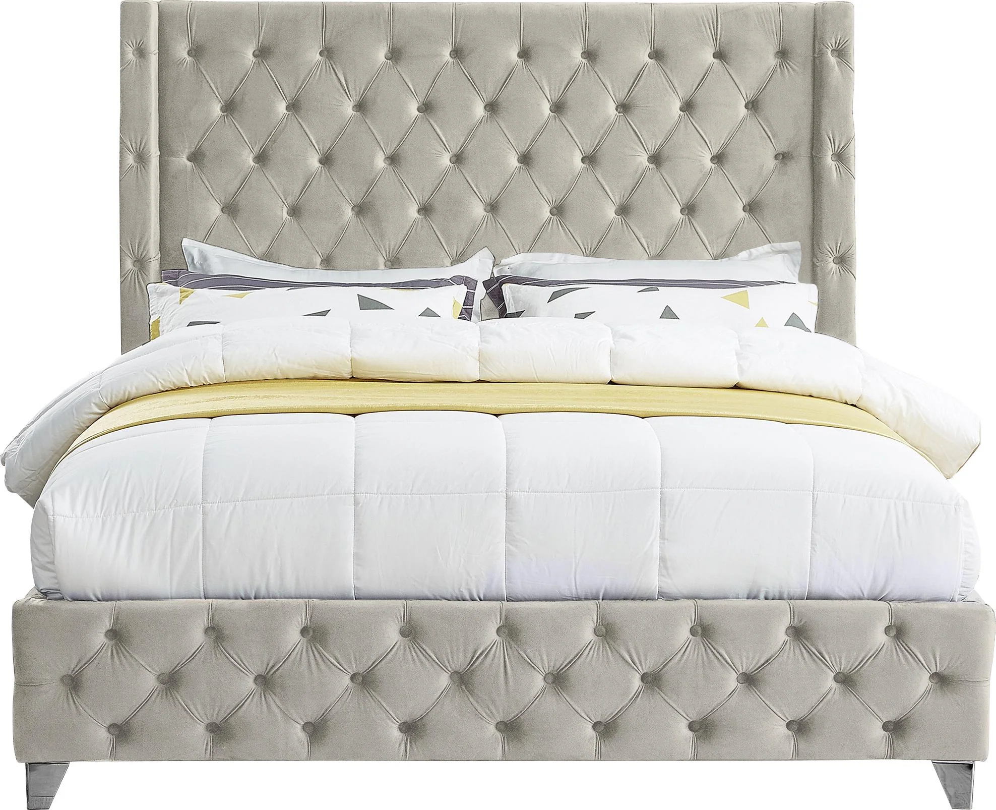 Savan Cream Velvet Queen Bed - Image 6
