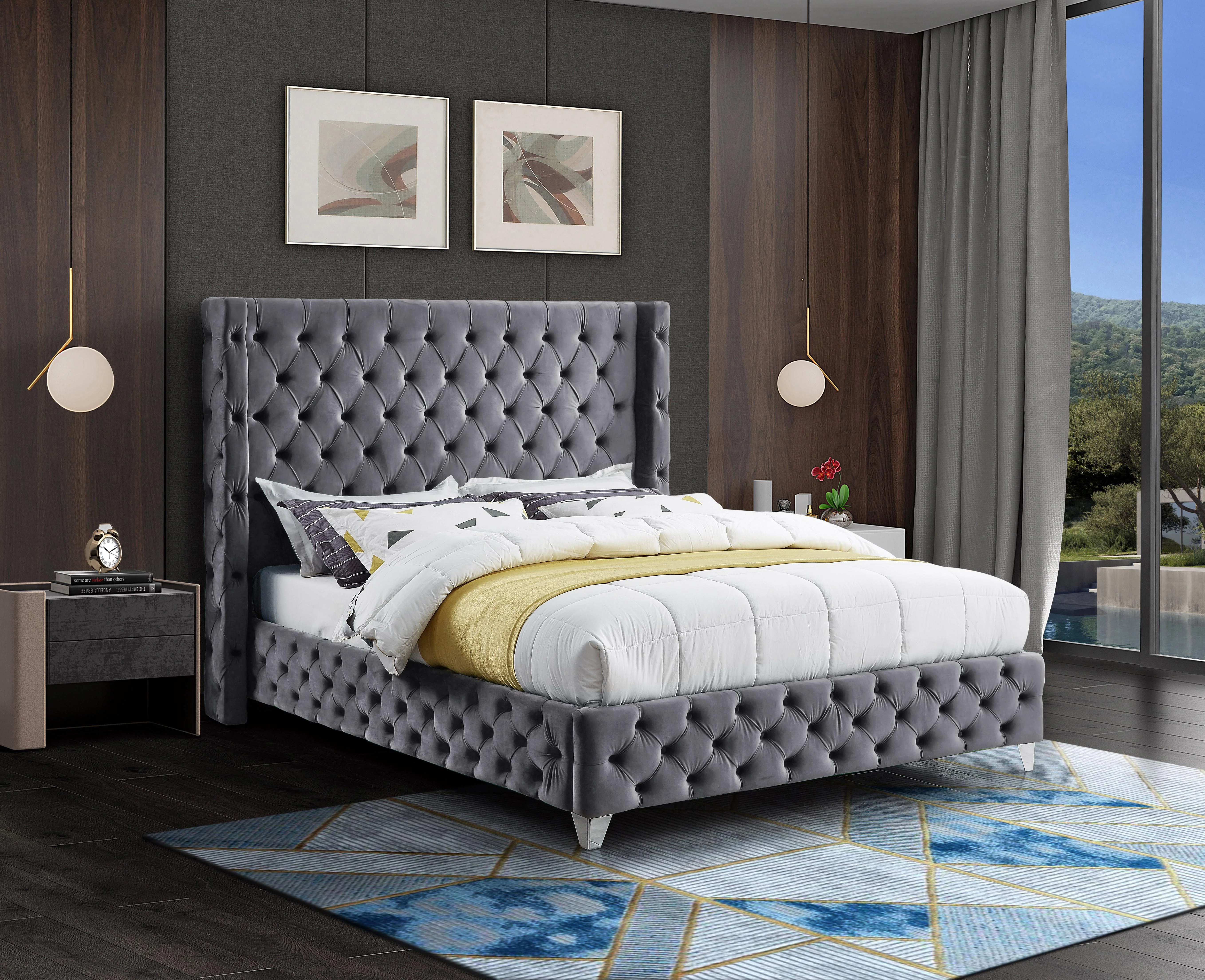 Savan Grey Velvet King Bed - Image 4