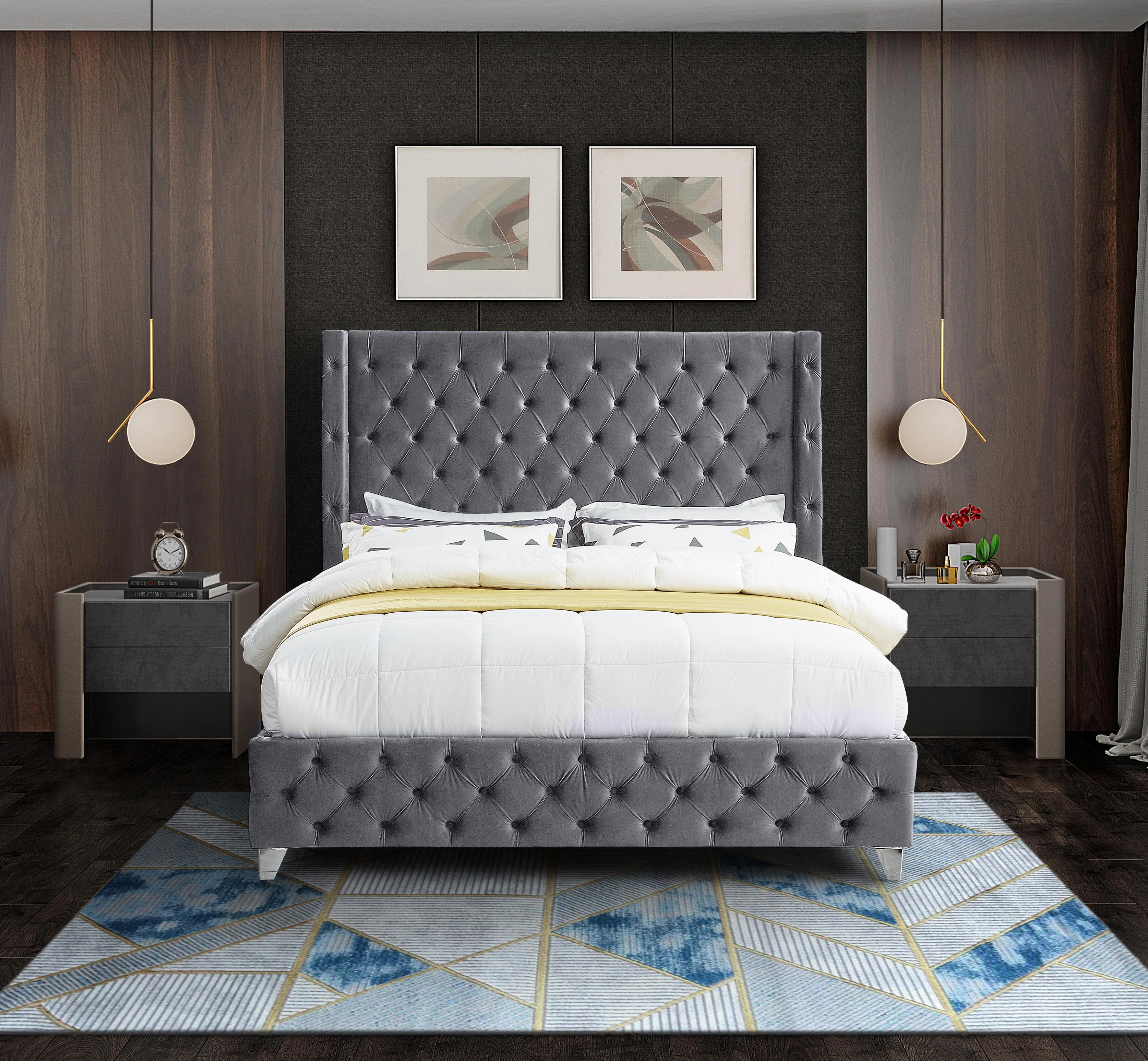 Savan Grey Velvet King Bed - Image 8