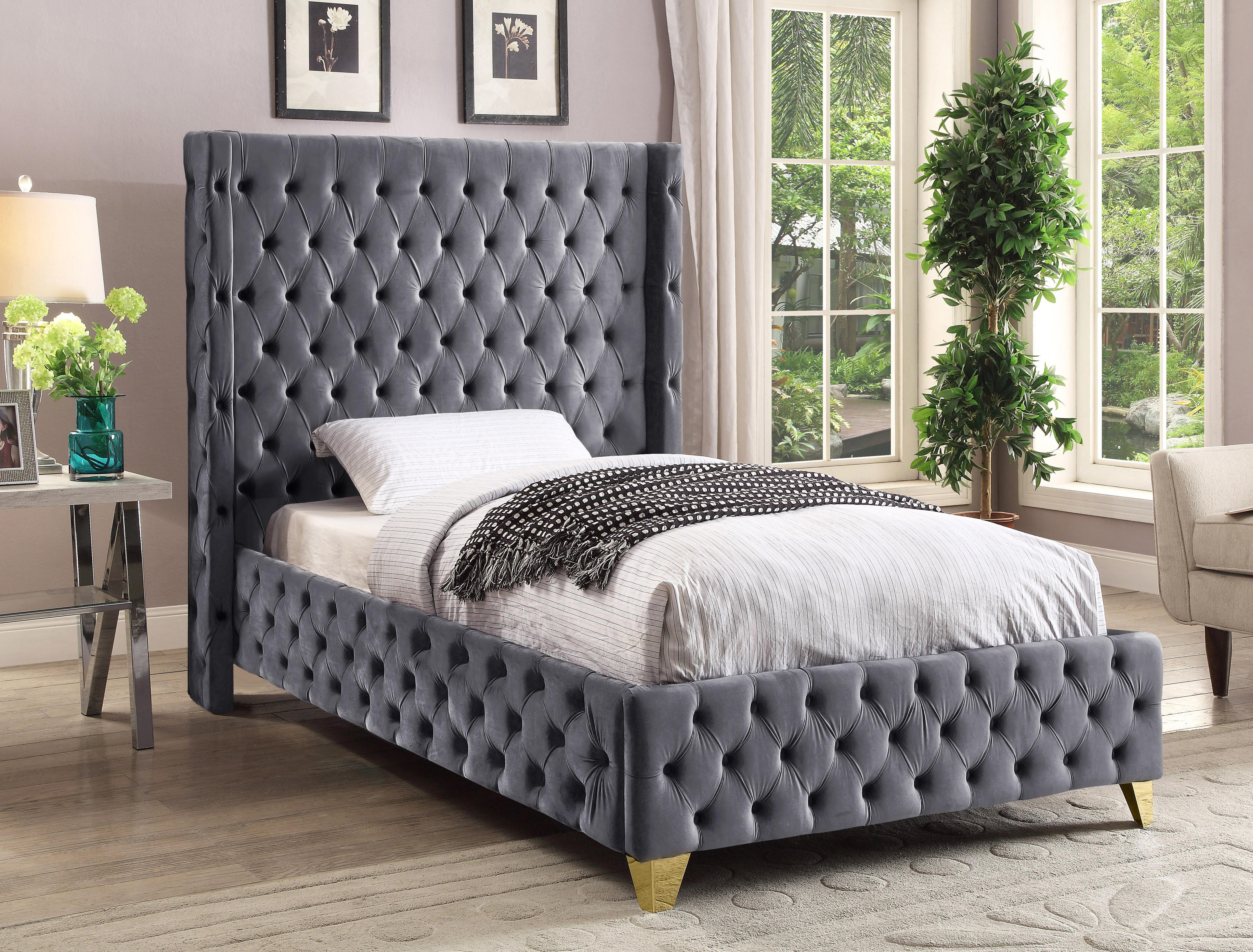 Savan Grey Velvet Twin Bed - Image 3