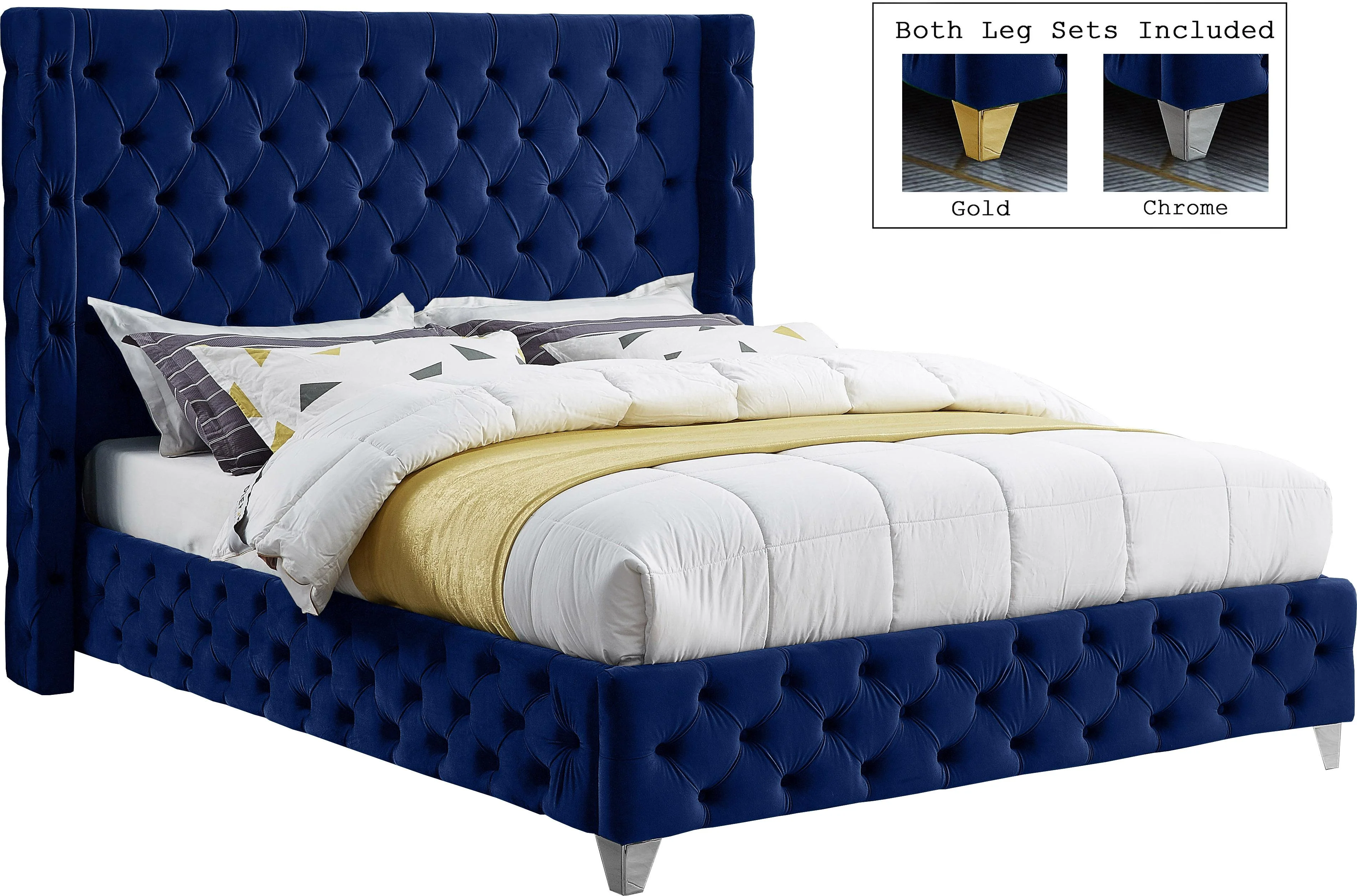 Savan Navy Velvet King Bed - Image 2