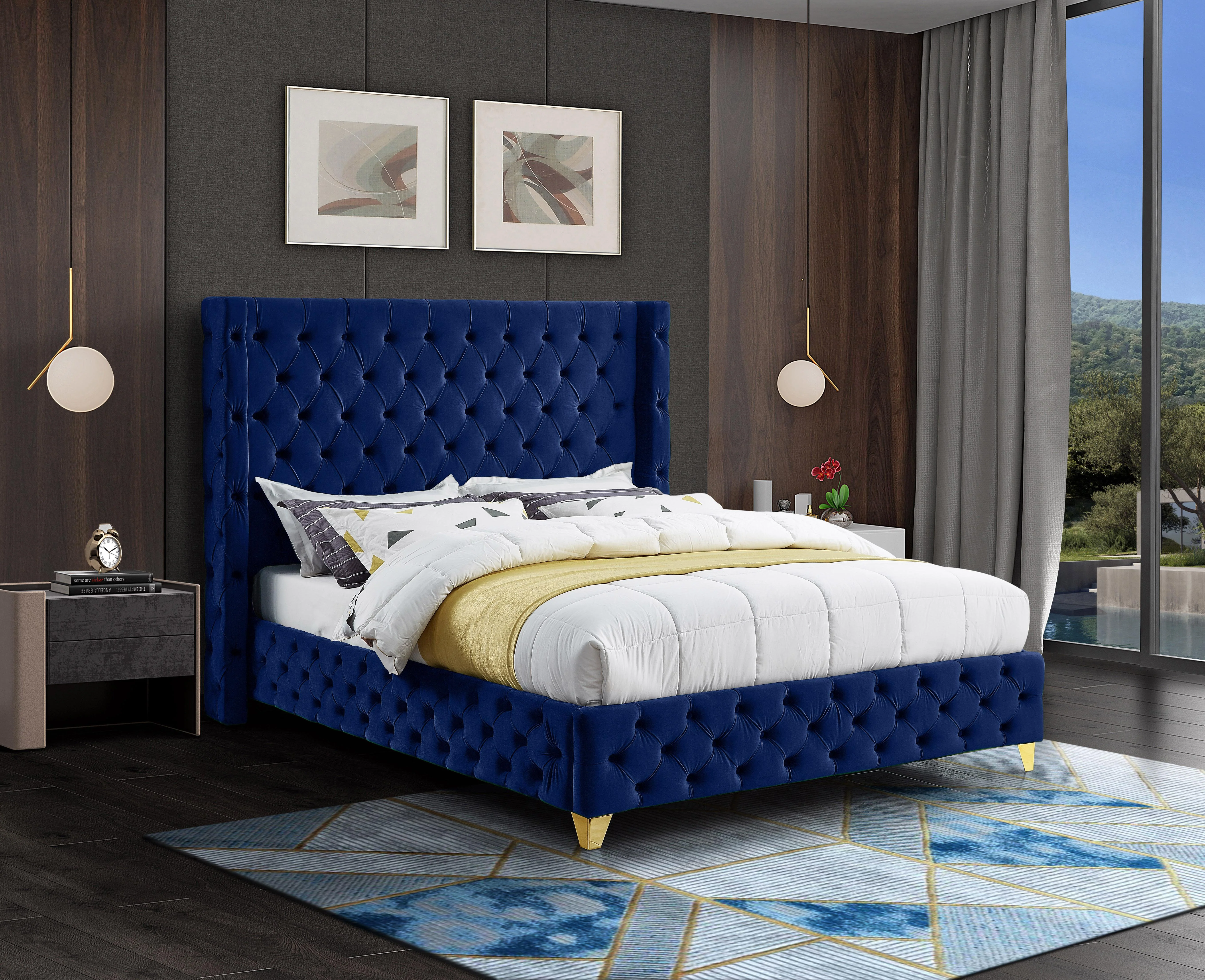 Savan Navy Velvet Queen Bed - Image 3