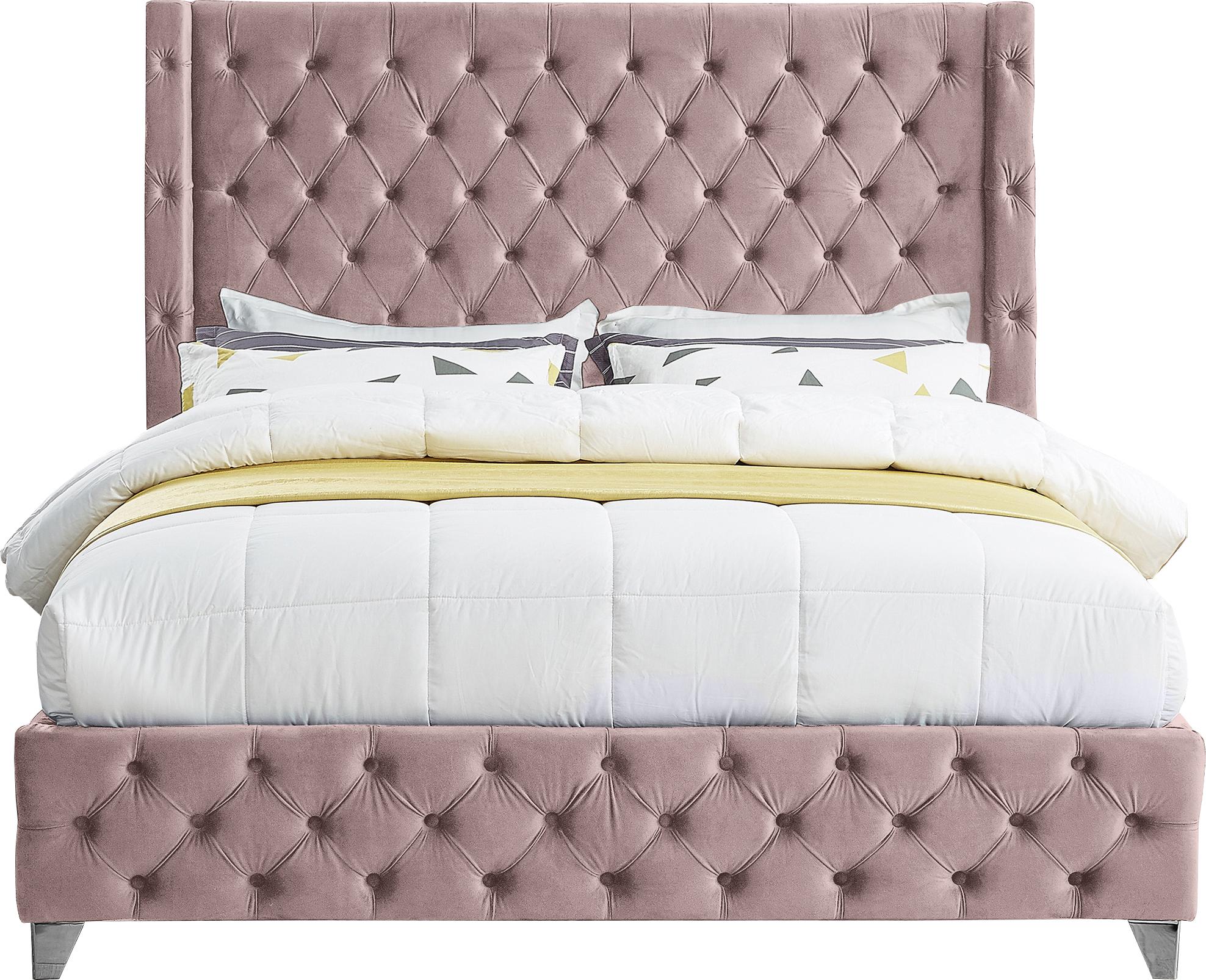 Savan Pink Velvet Queen Bed - Image 6
