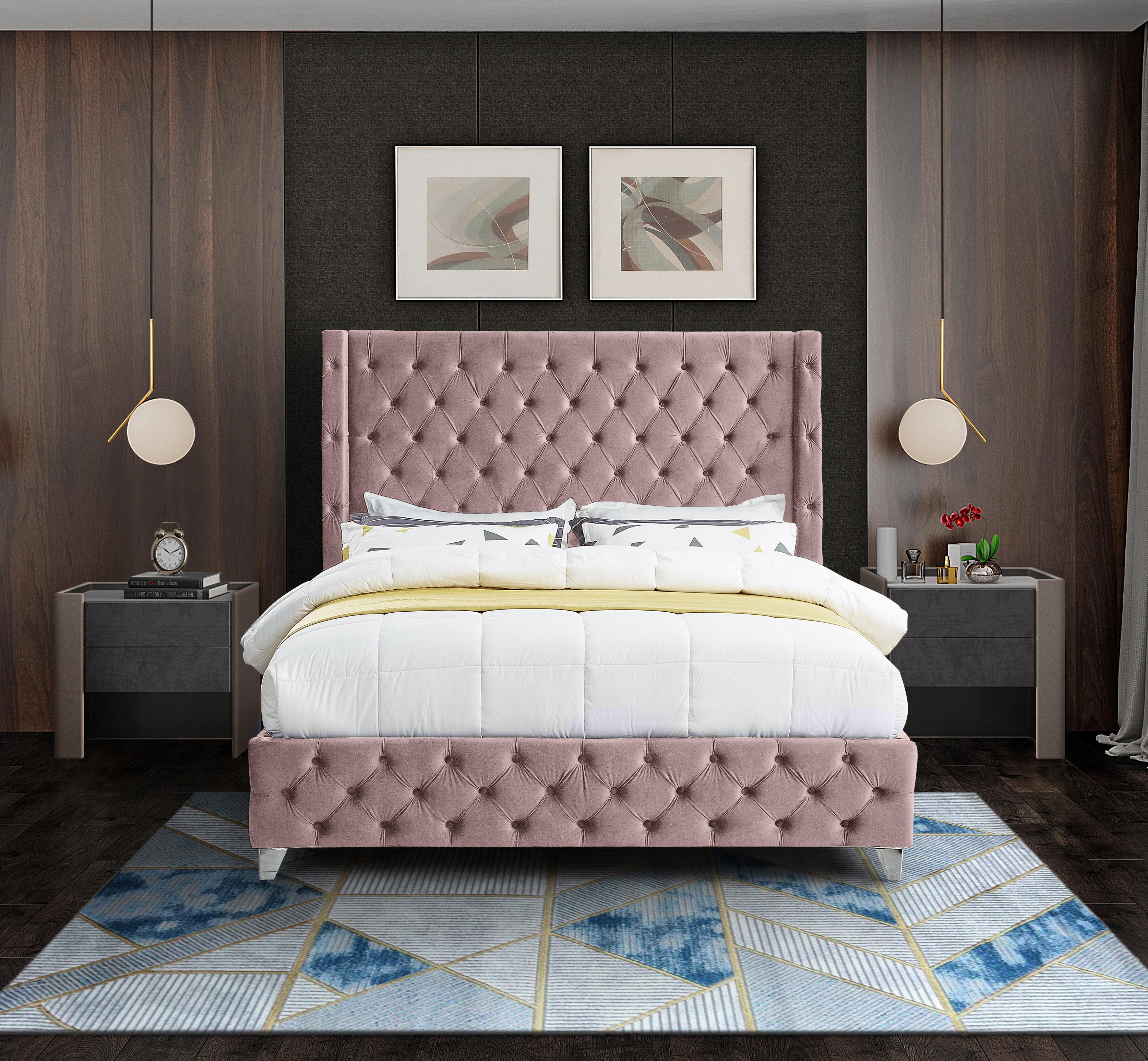 Savan Pink Velvet Queen Bed - Image 8