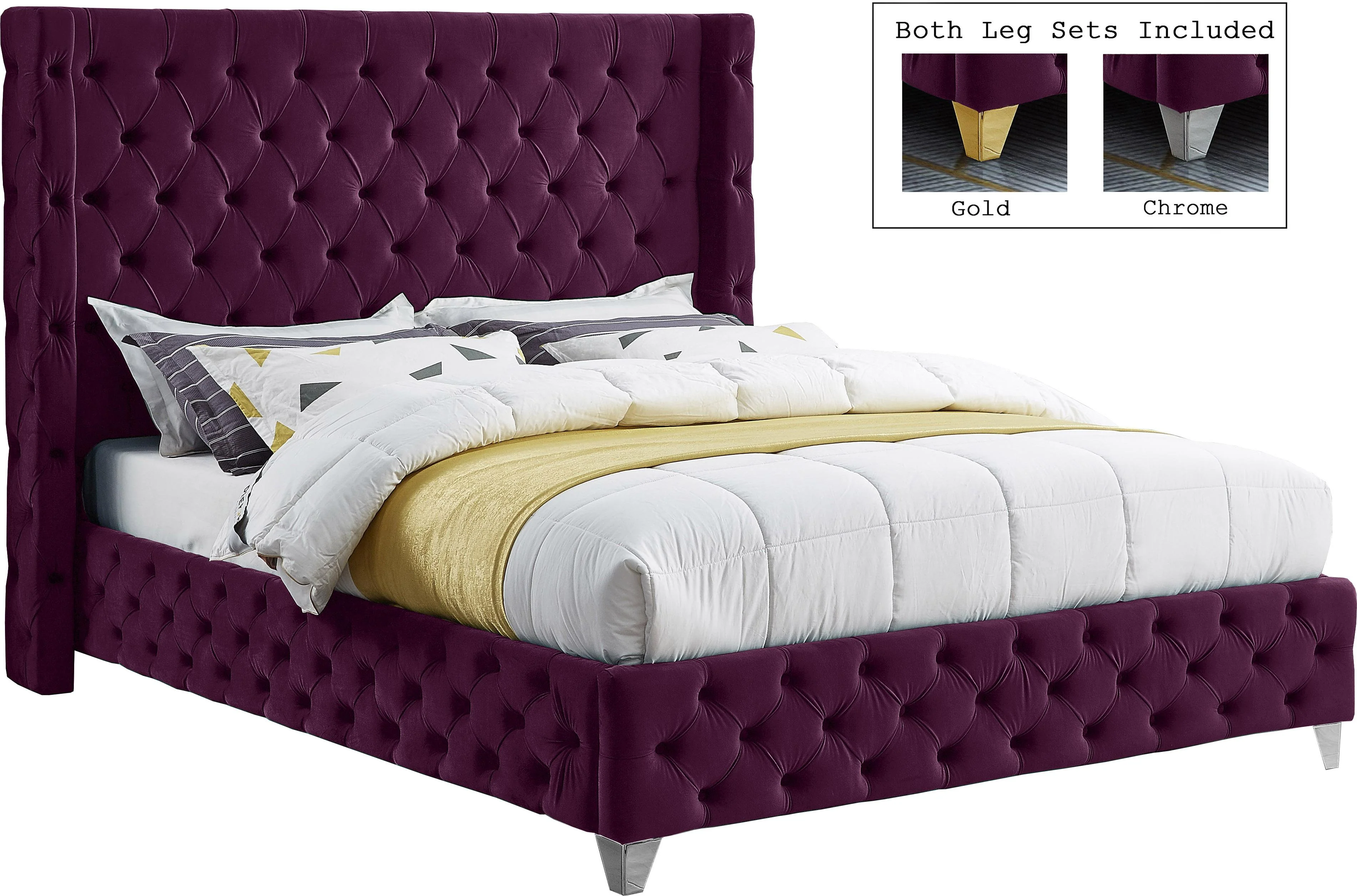 Savan Purple Velvet Full Bed - Image 2