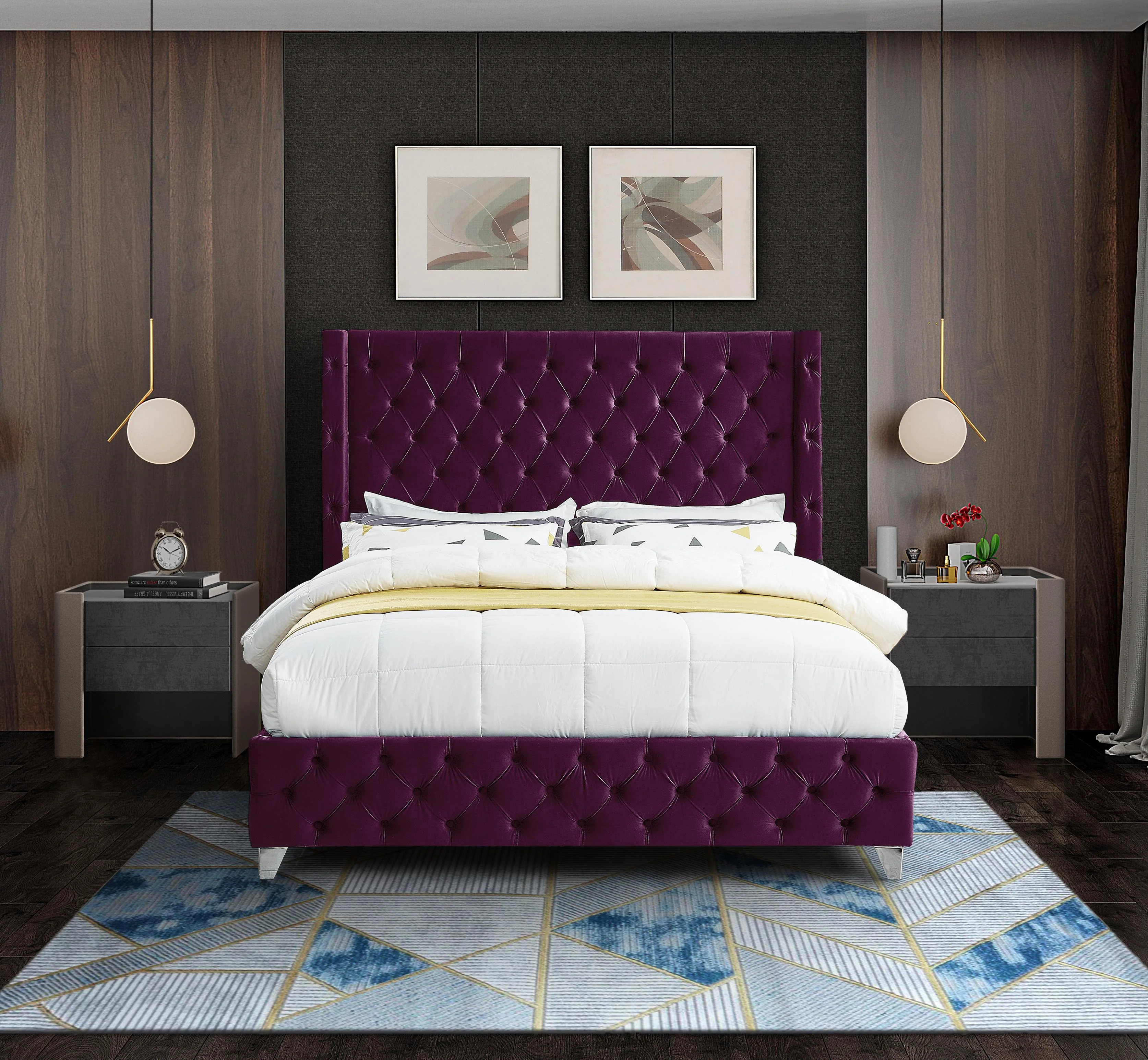 Savan Purple Velvet Full Bed - Image 8