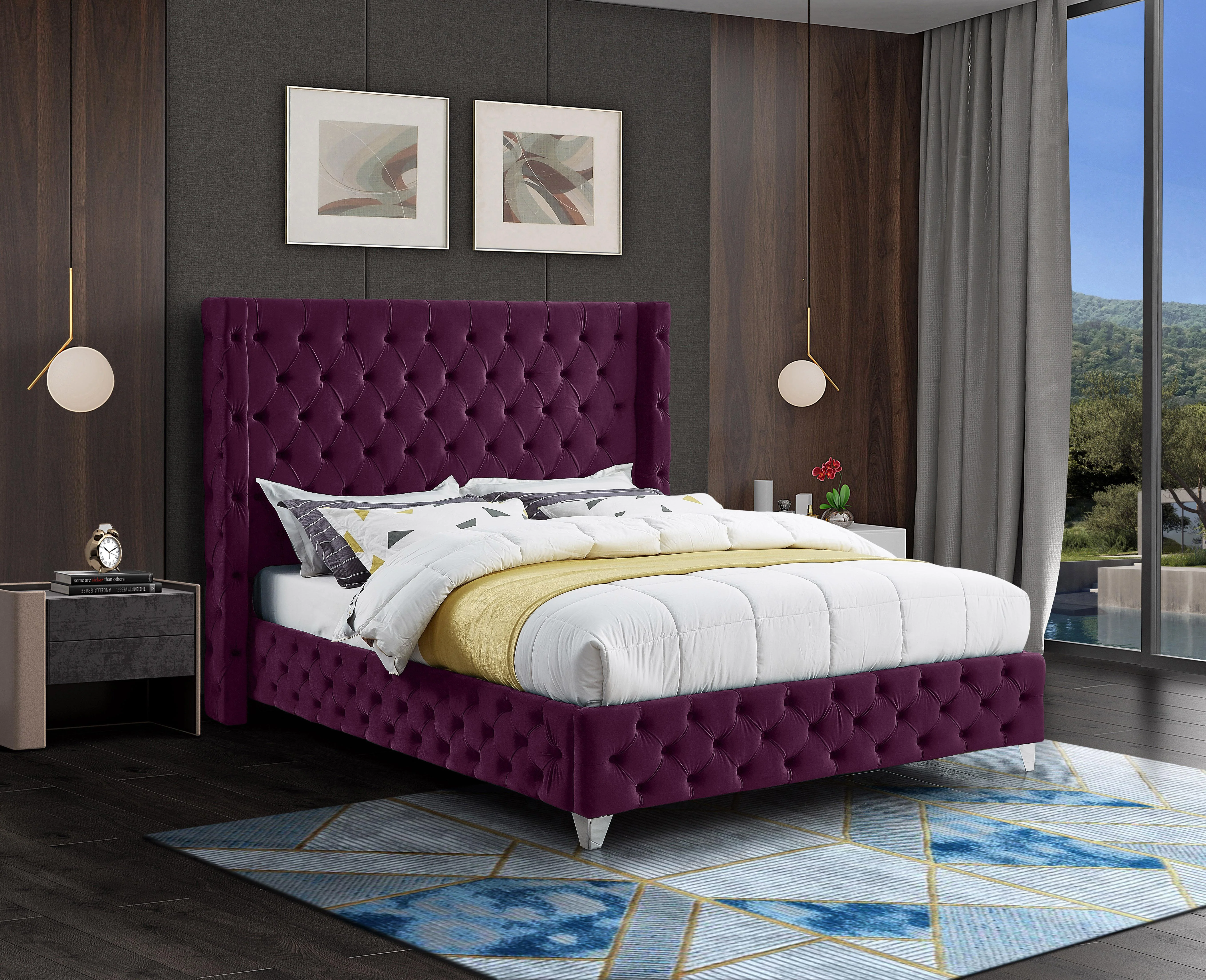 Savan Purple Velvet Queen Bed - Image 4