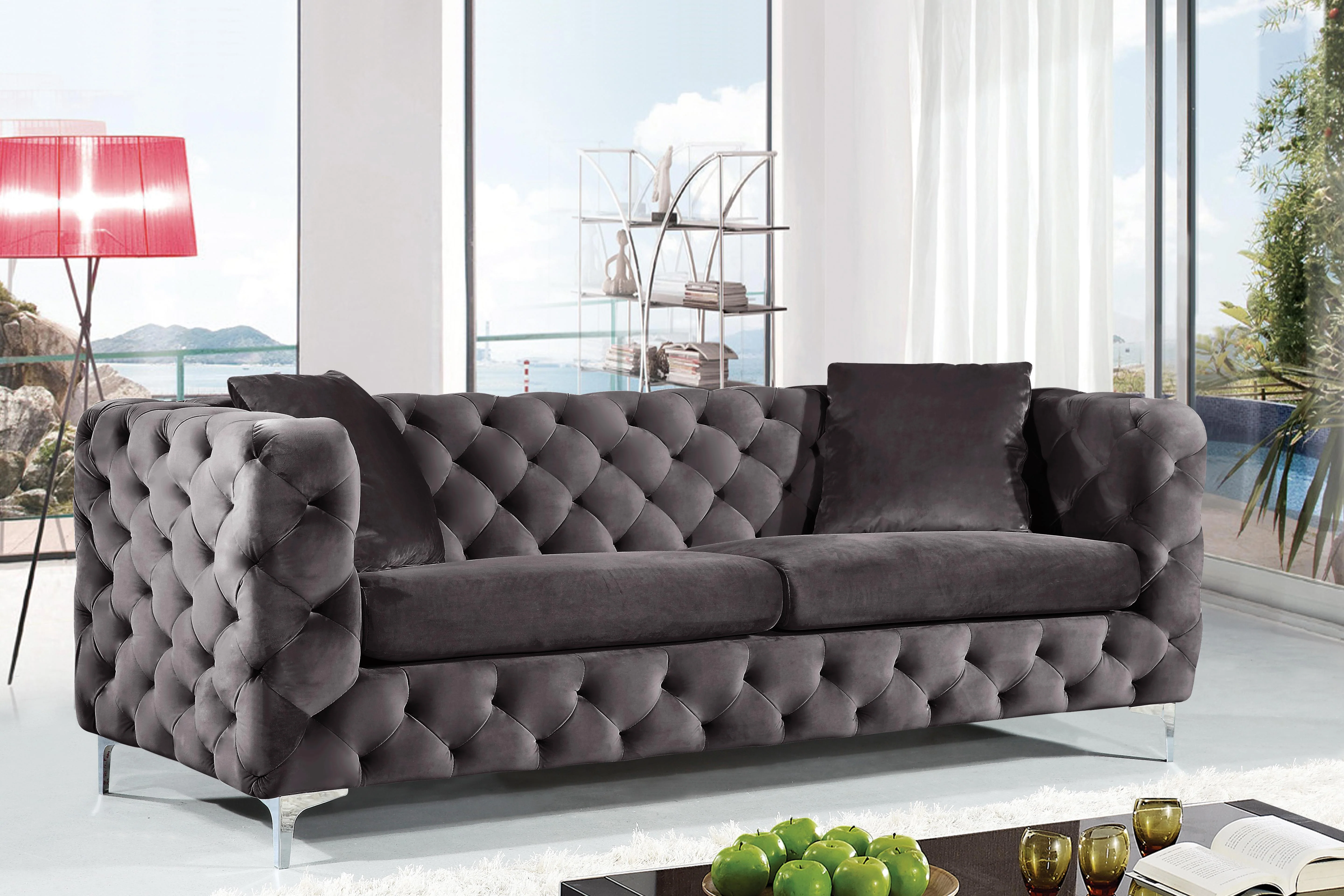 Scarlett Grey Velvet Sofa - Image 2