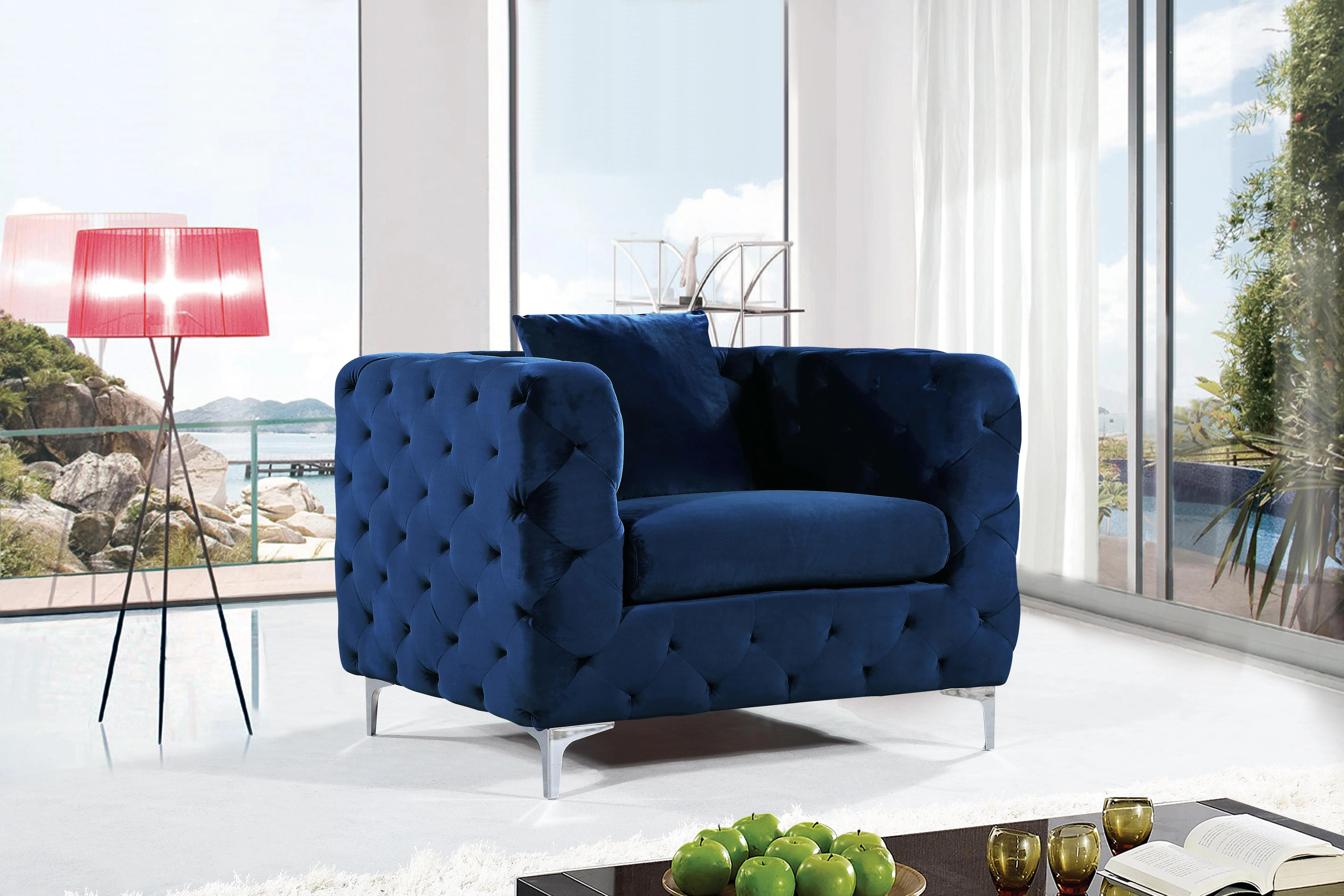 Scarlett Navy Velvet Chair - Image 2