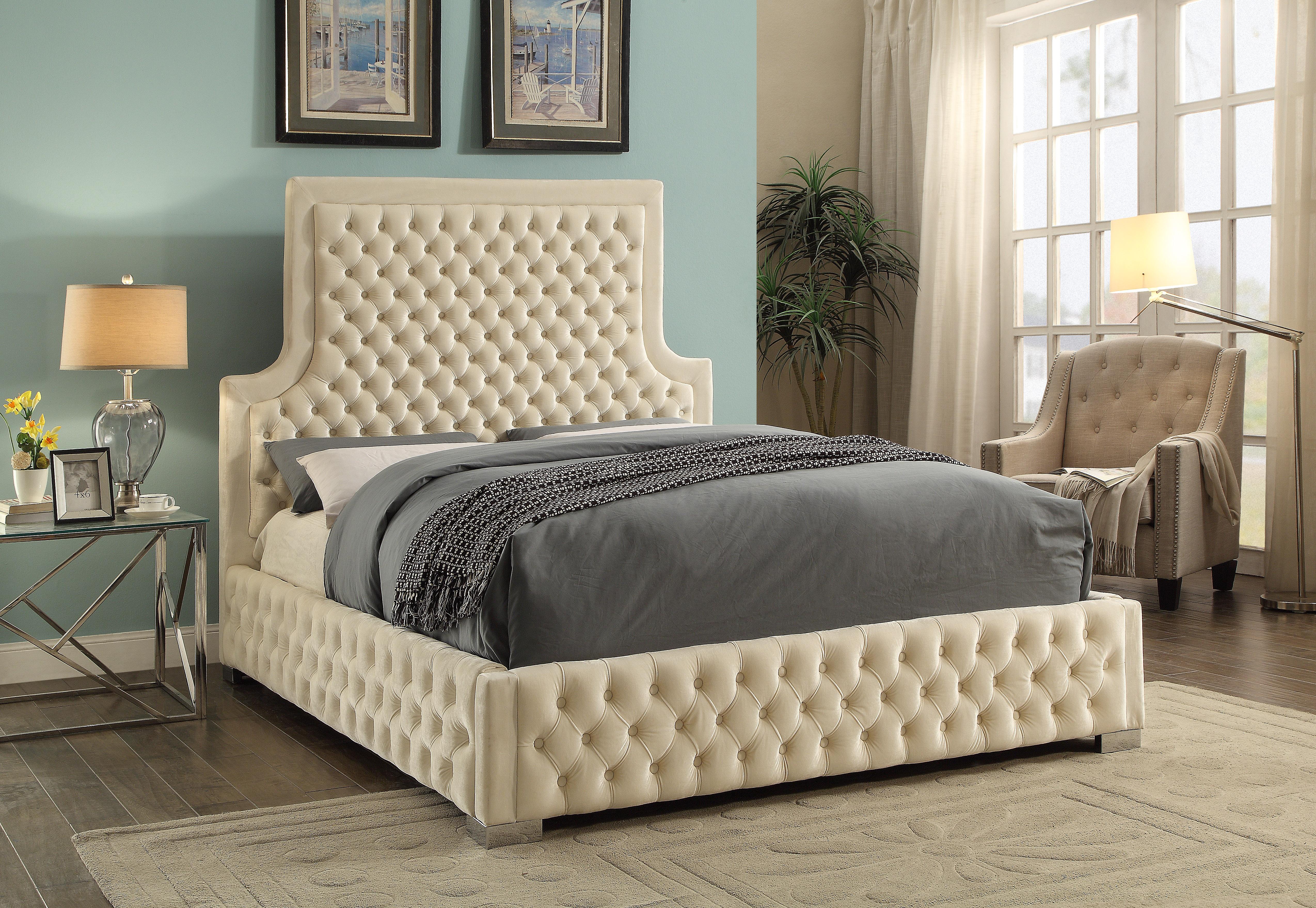 Sedona Cream Velvet Queen Bed - Image 2