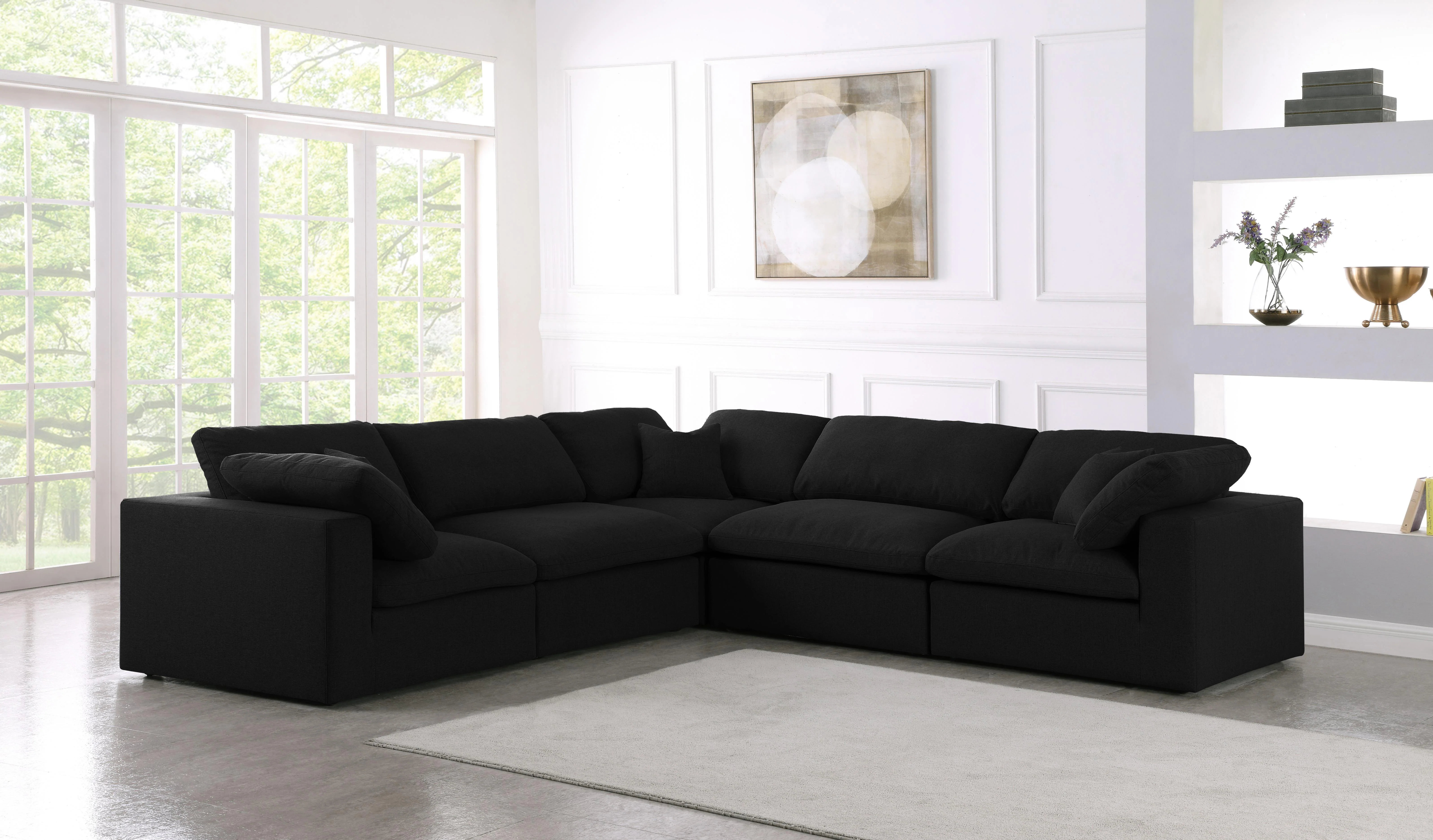 Serene Black Linen Fabric Deluxe Cloud Modular Sectional - Image 23