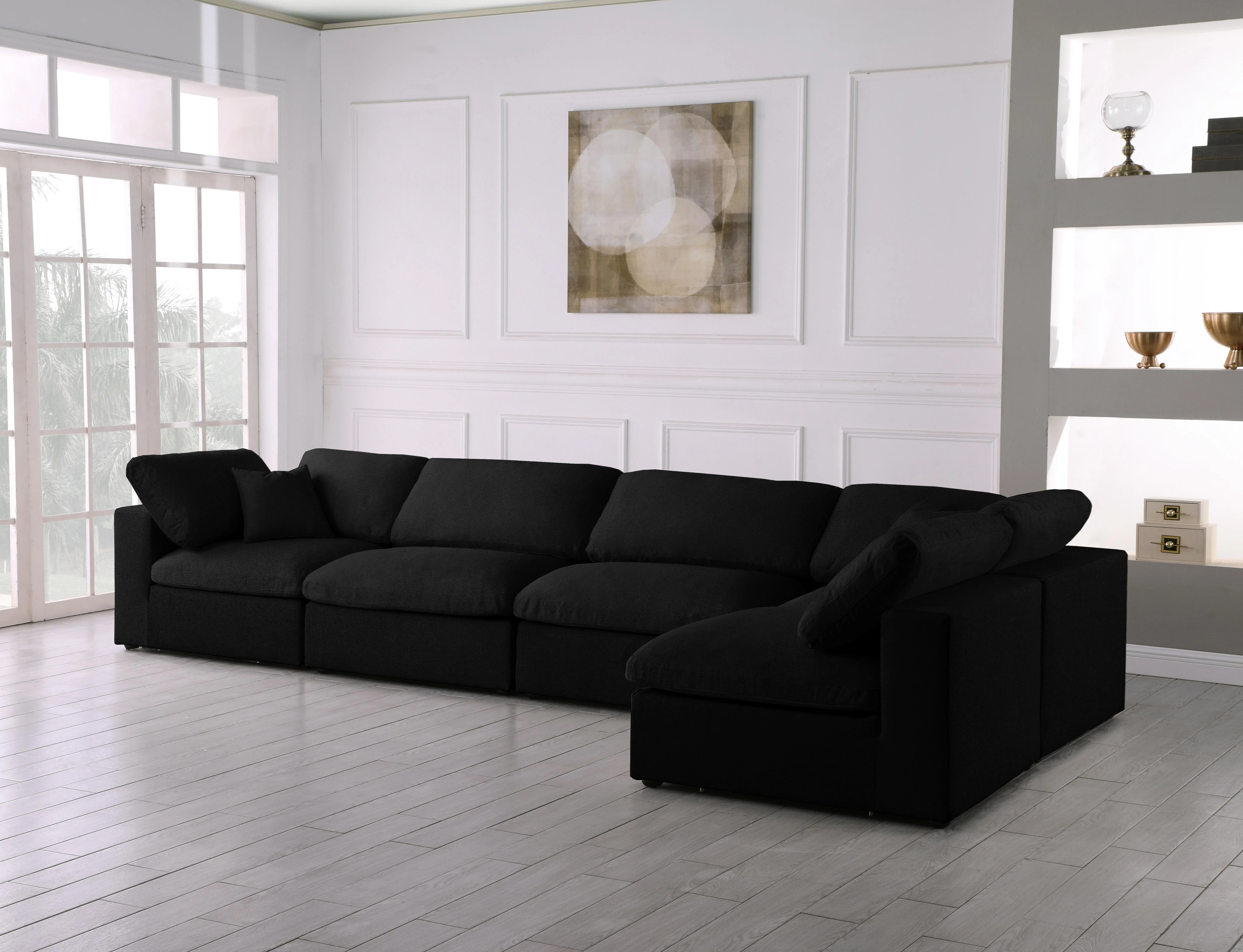 Serene Black Linen Fabric Deluxe Cloud Modular Sectional - Image 27