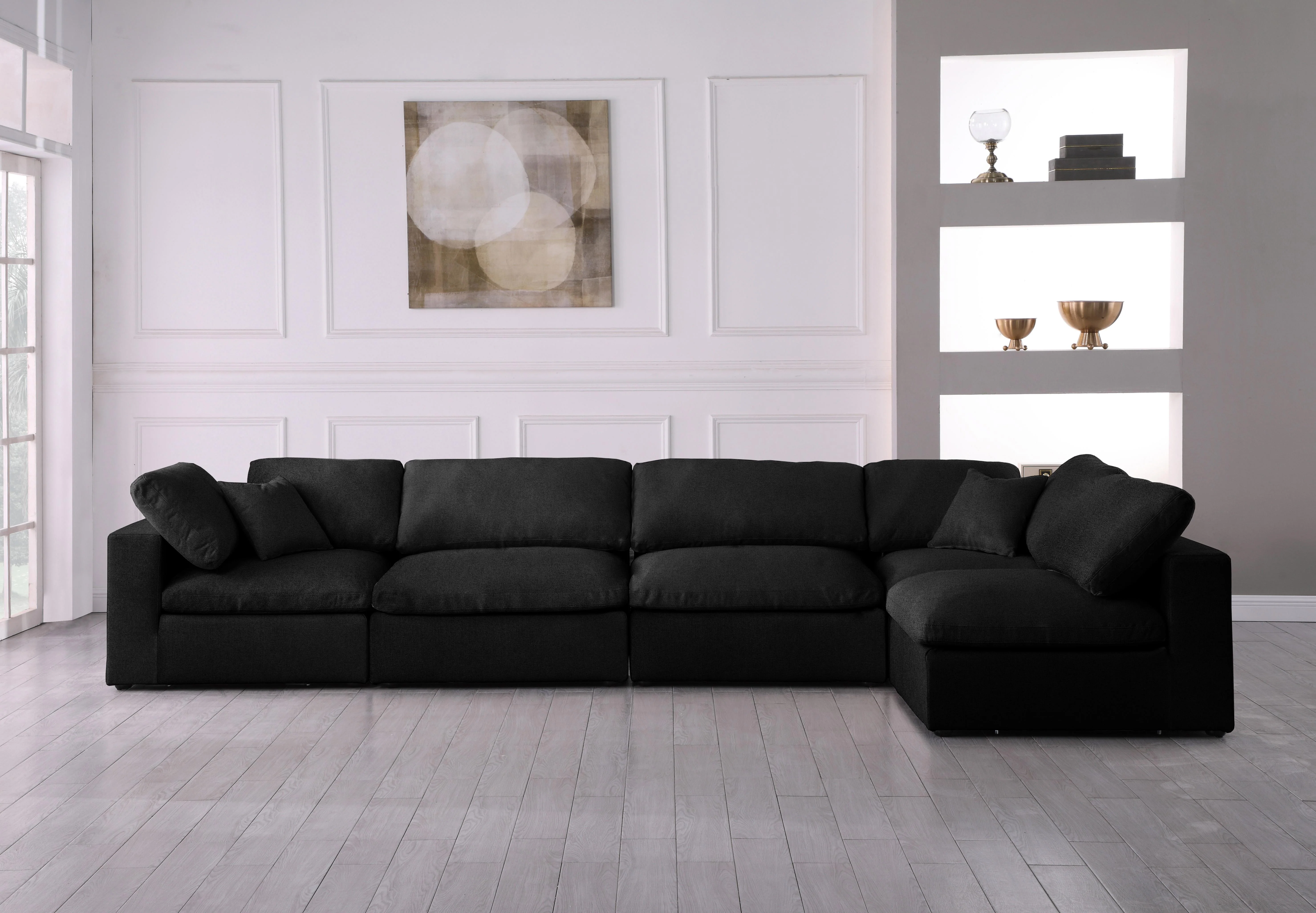 Serene Black Linen Fabric Deluxe Cloud Modular Sectional - Image 28