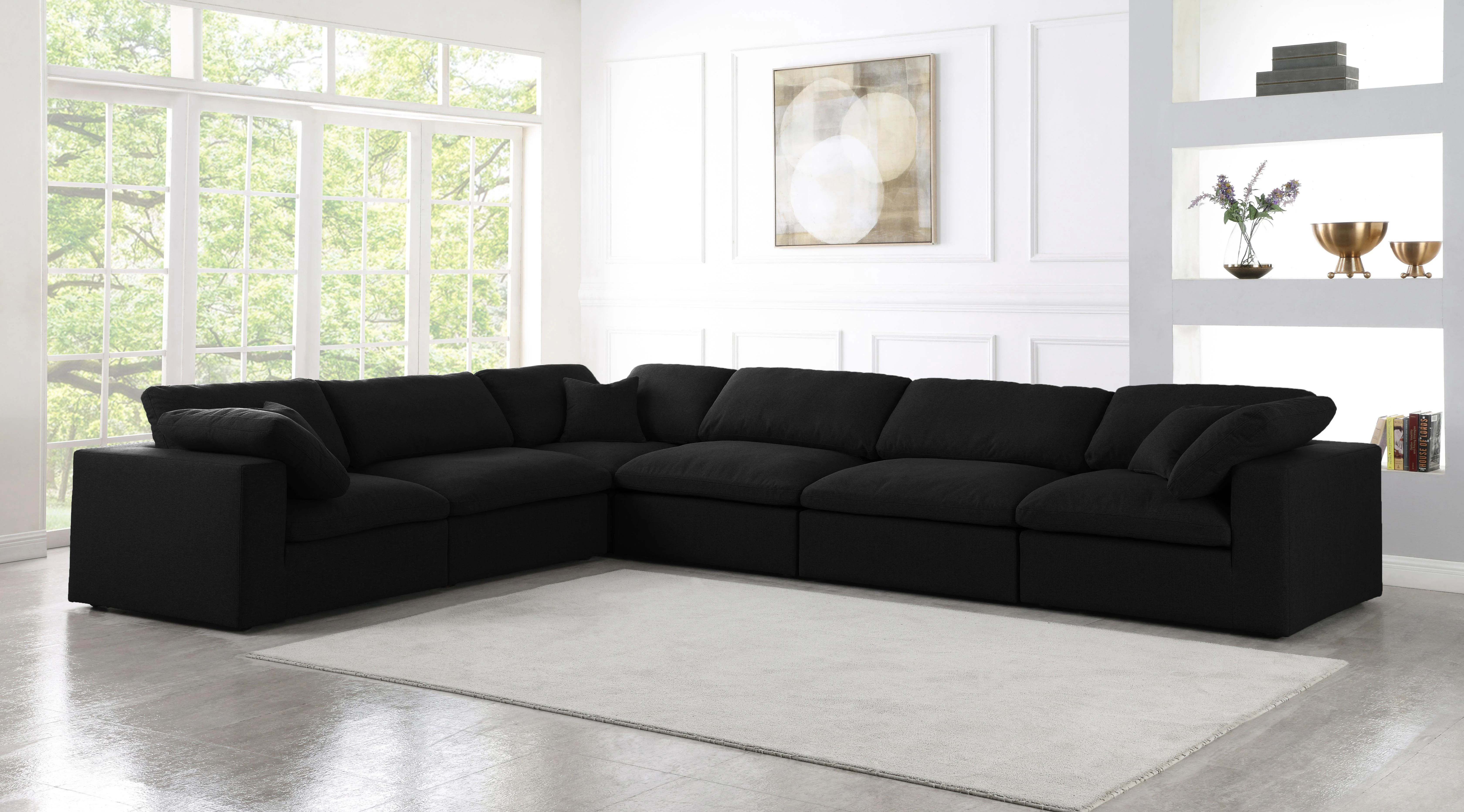 Serene Black Linen Fabric Deluxe Cloud Modular Sectional - Image 34