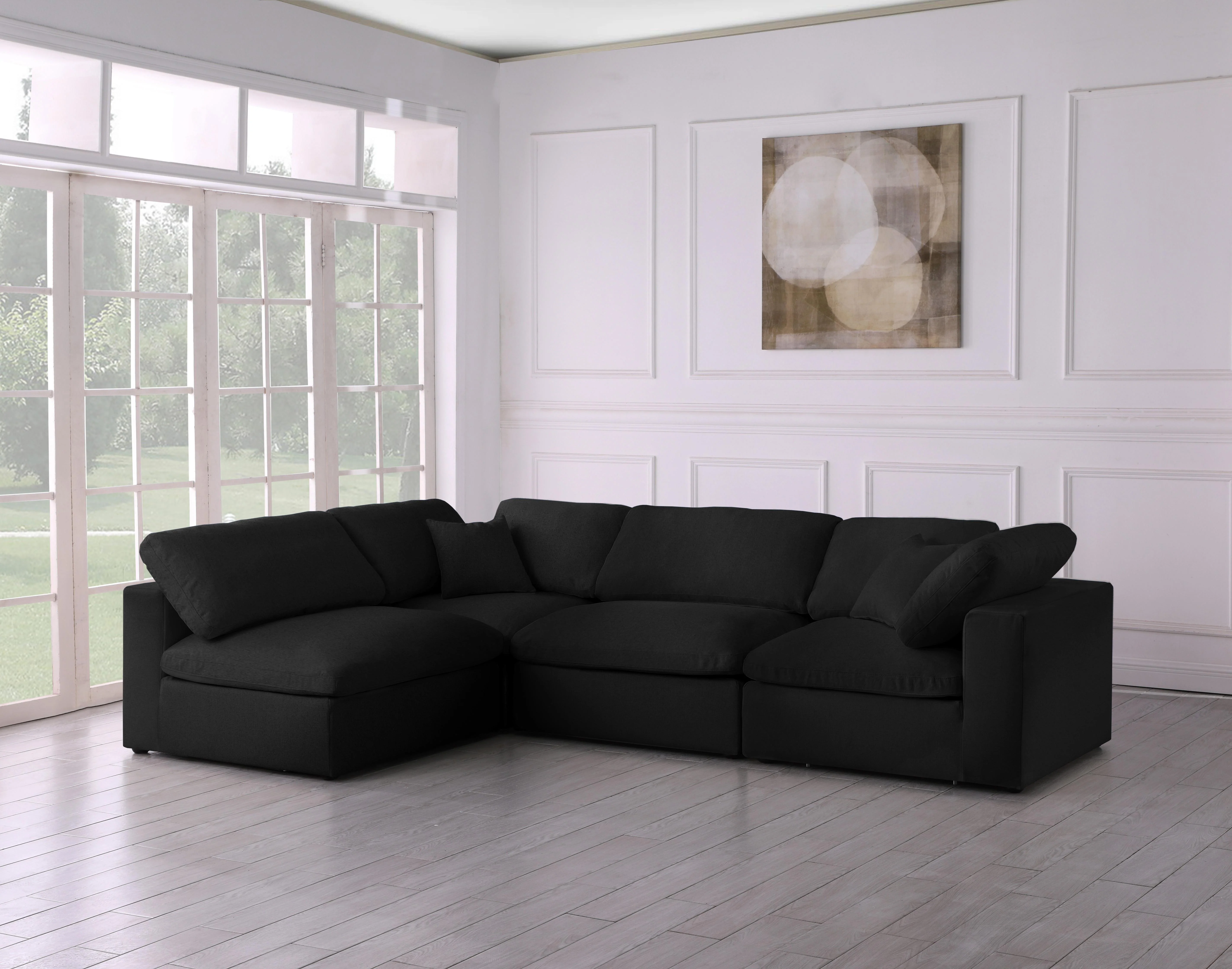 Serene Black Linen Fabric Deluxe Cloud Modular Sectional - Image 8