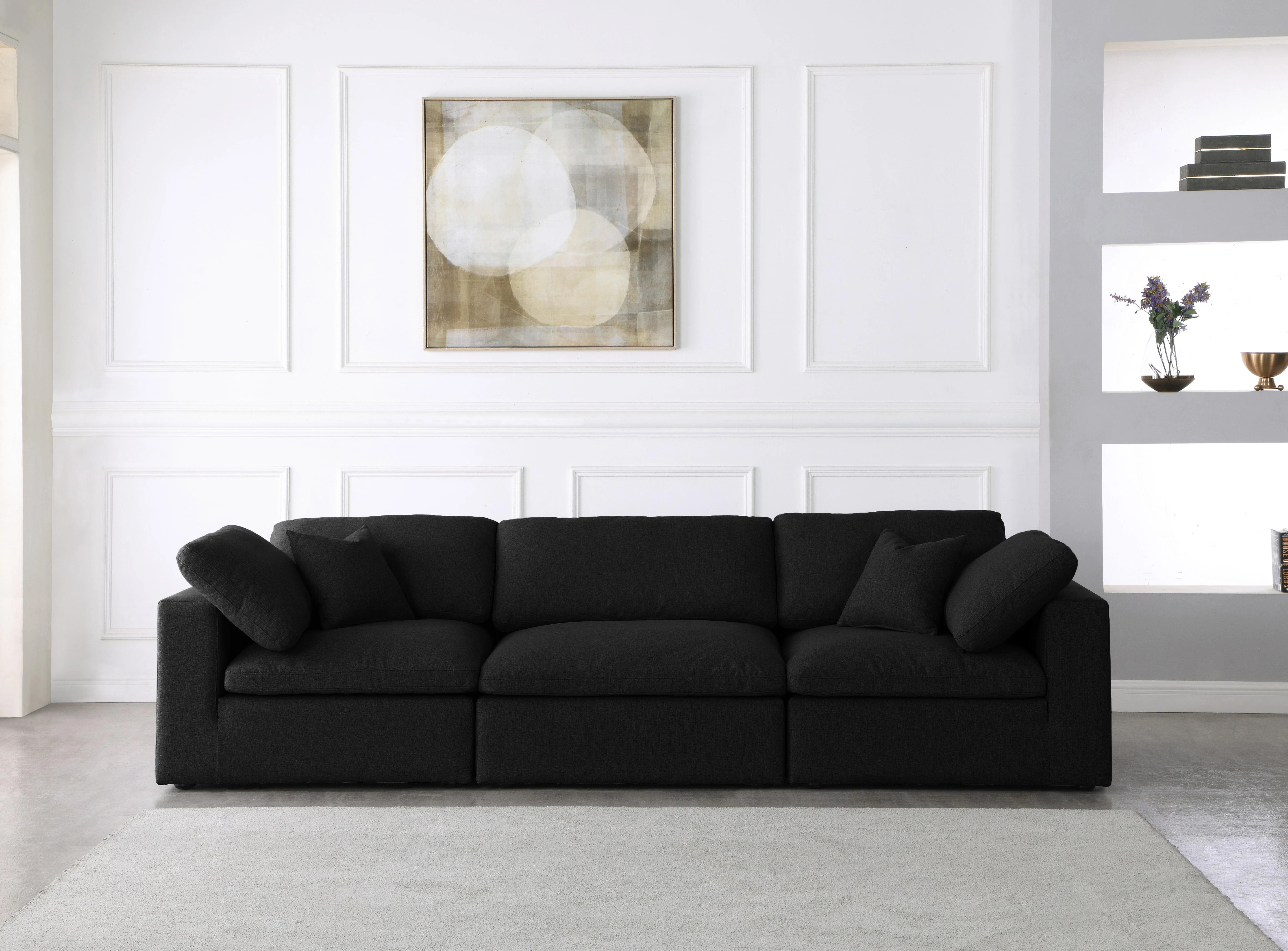 Serene Black Linen Fabric Deluxe Cloud Modular Sofa - Image 3