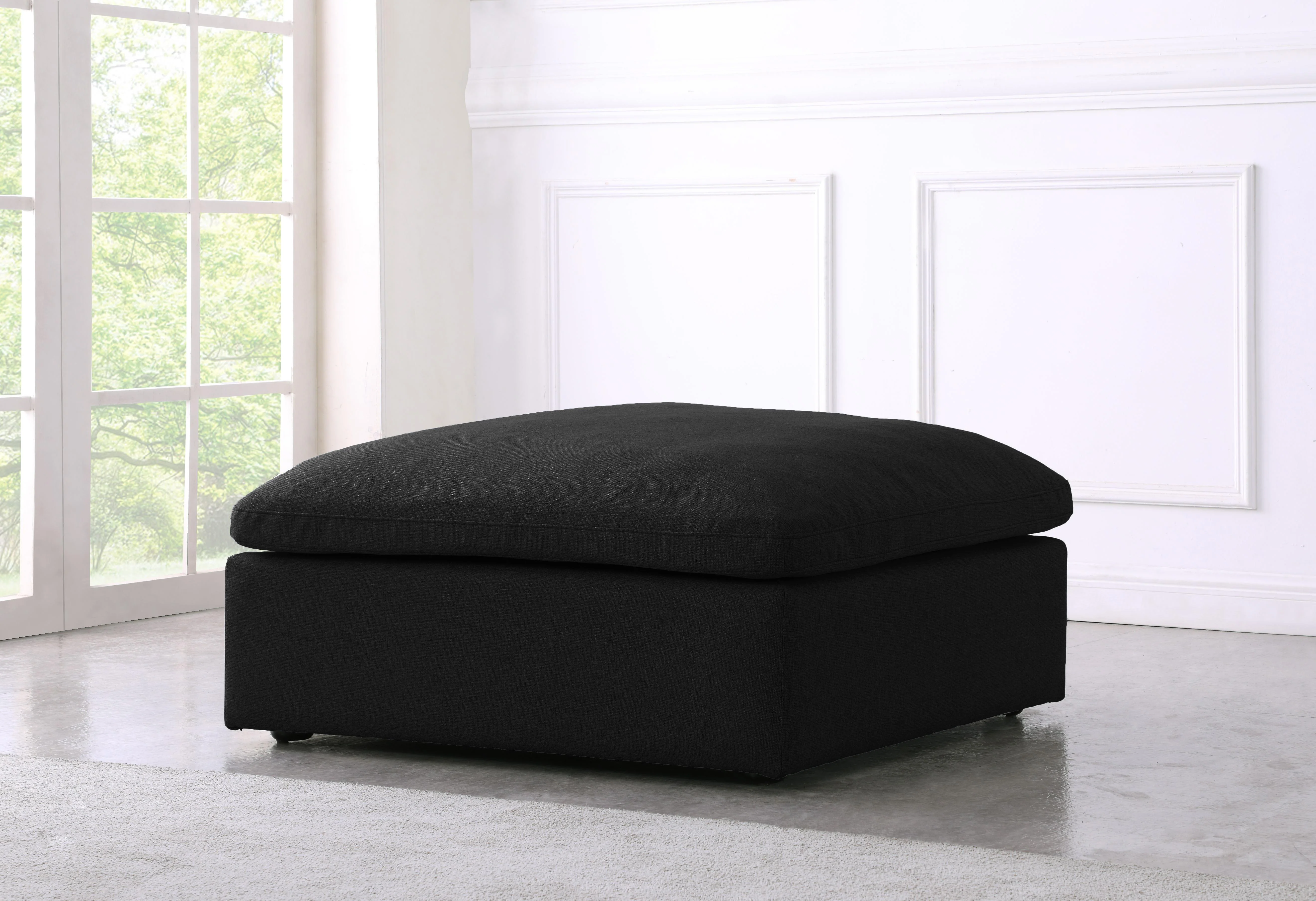 Serene Black Linen Fabric Deluxe Cloud Ottoman - Image 2