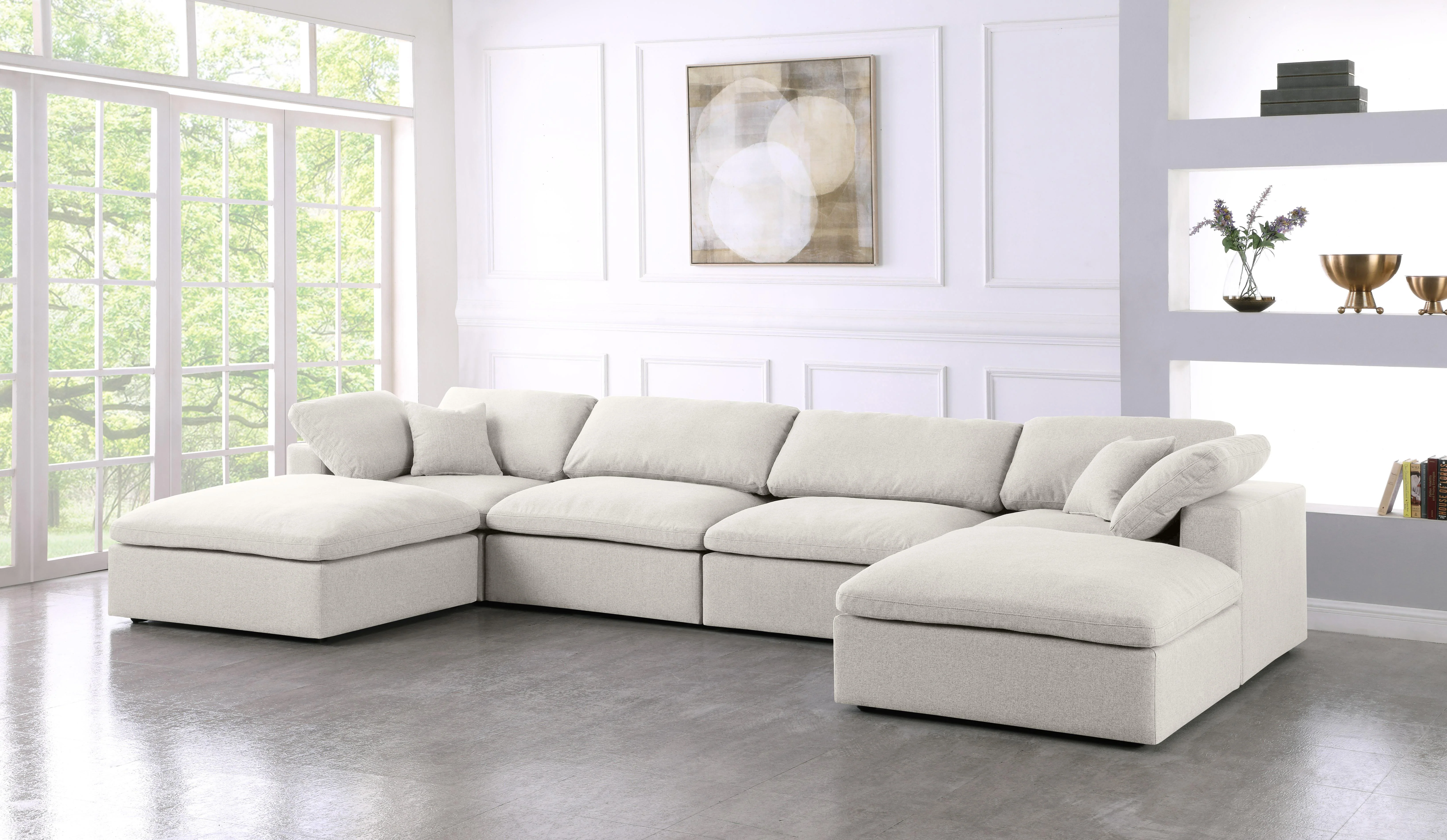 Serene Cream Linen Fabric Deluxe Cloud Modular Sectional - Image 38