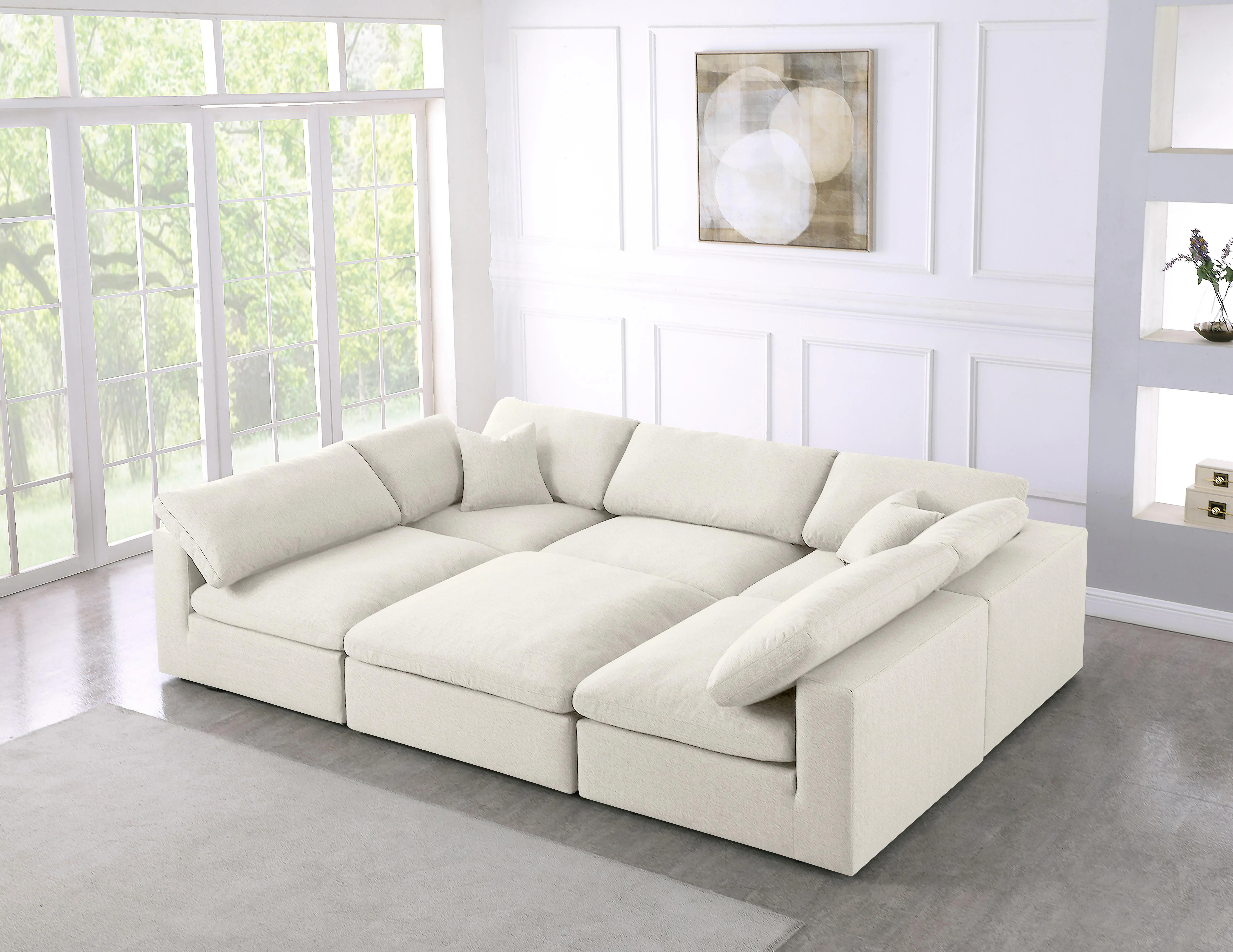 Serene Cream Linen Fabric Deluxe Cloud Modular Sectional - Image 41