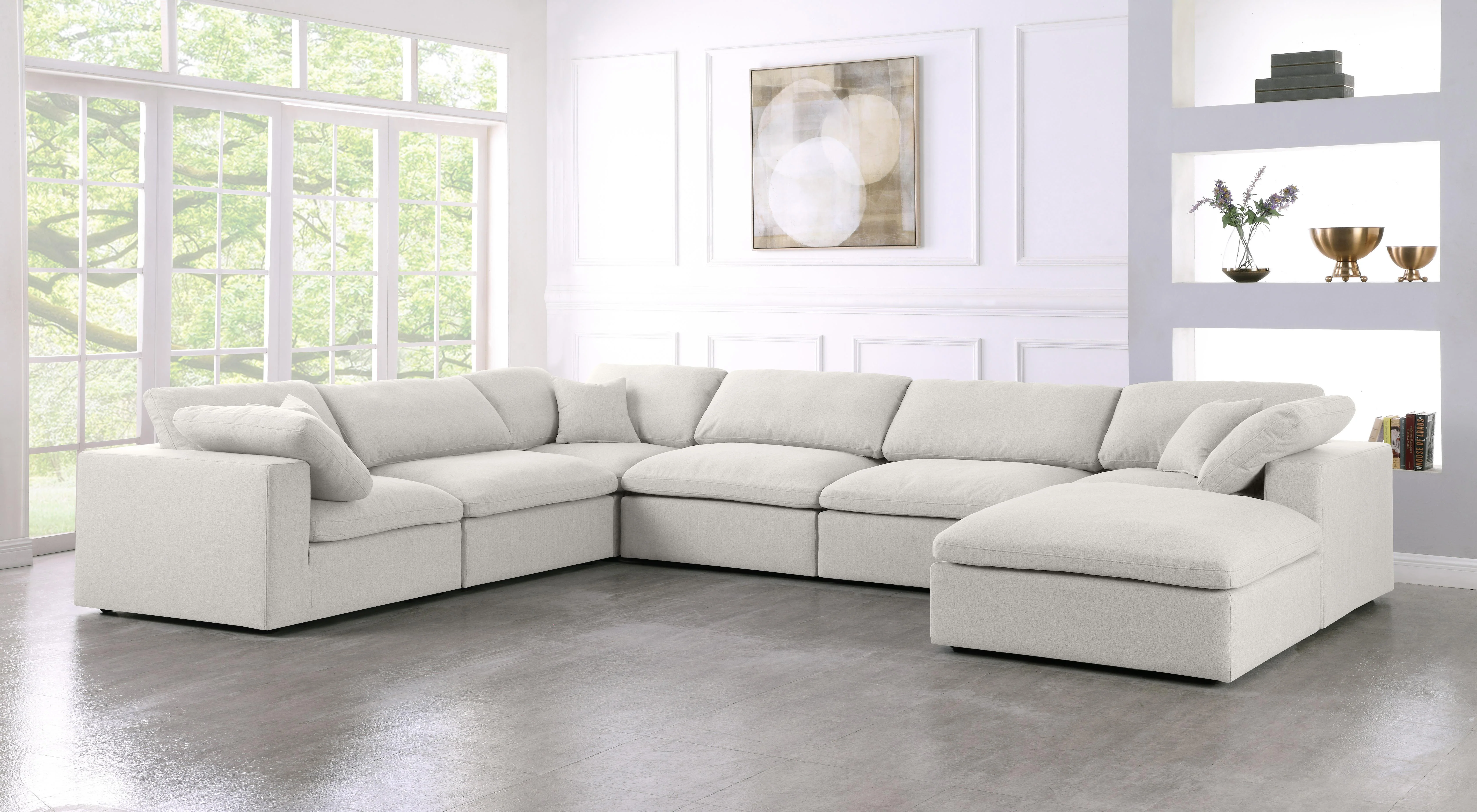 Serene Cream Linen Fabric Deluxe Cloud Modular Sectional - Image 50